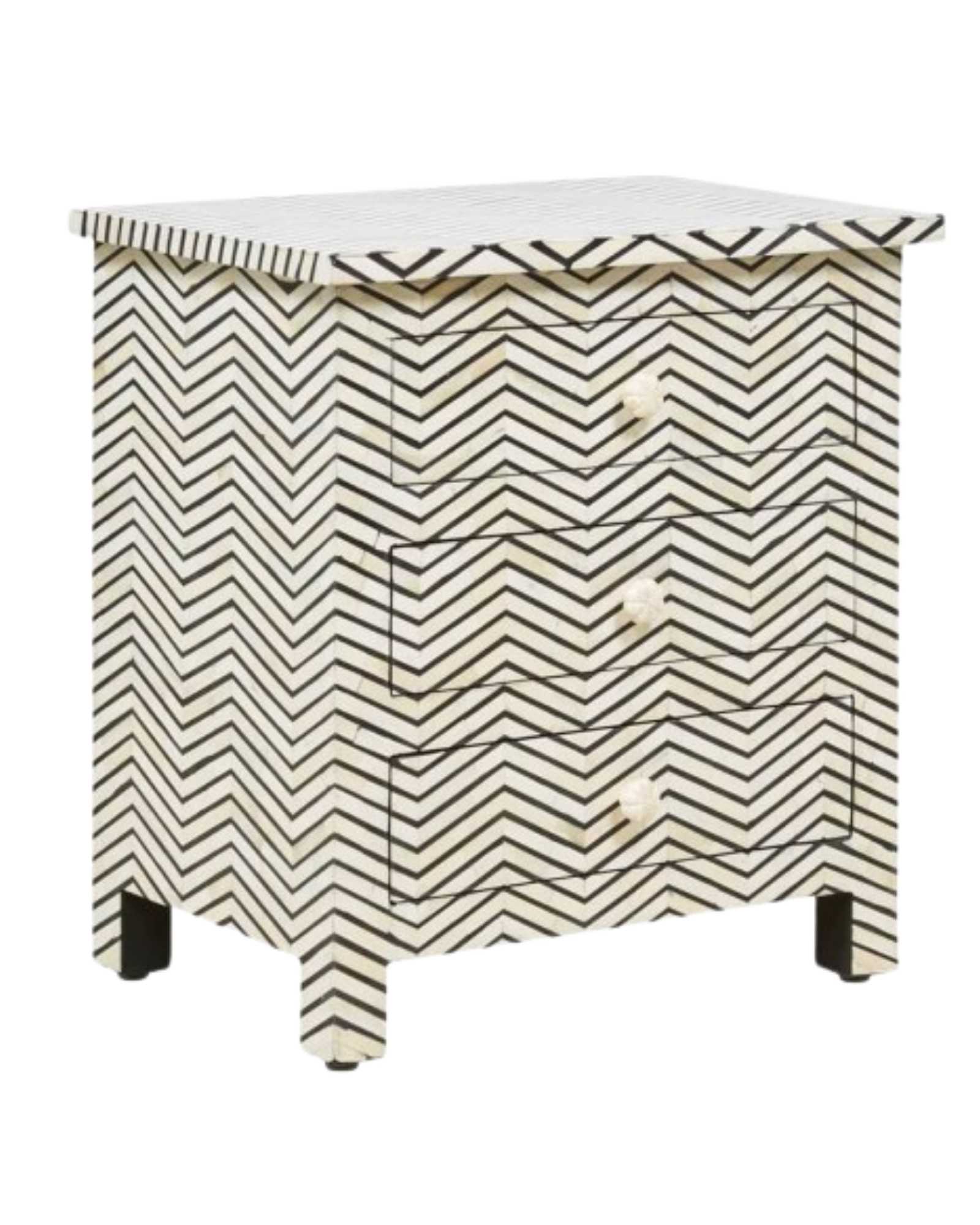 Isra Side Drawer - Black & White Bone Inlay - Tabeer Homes