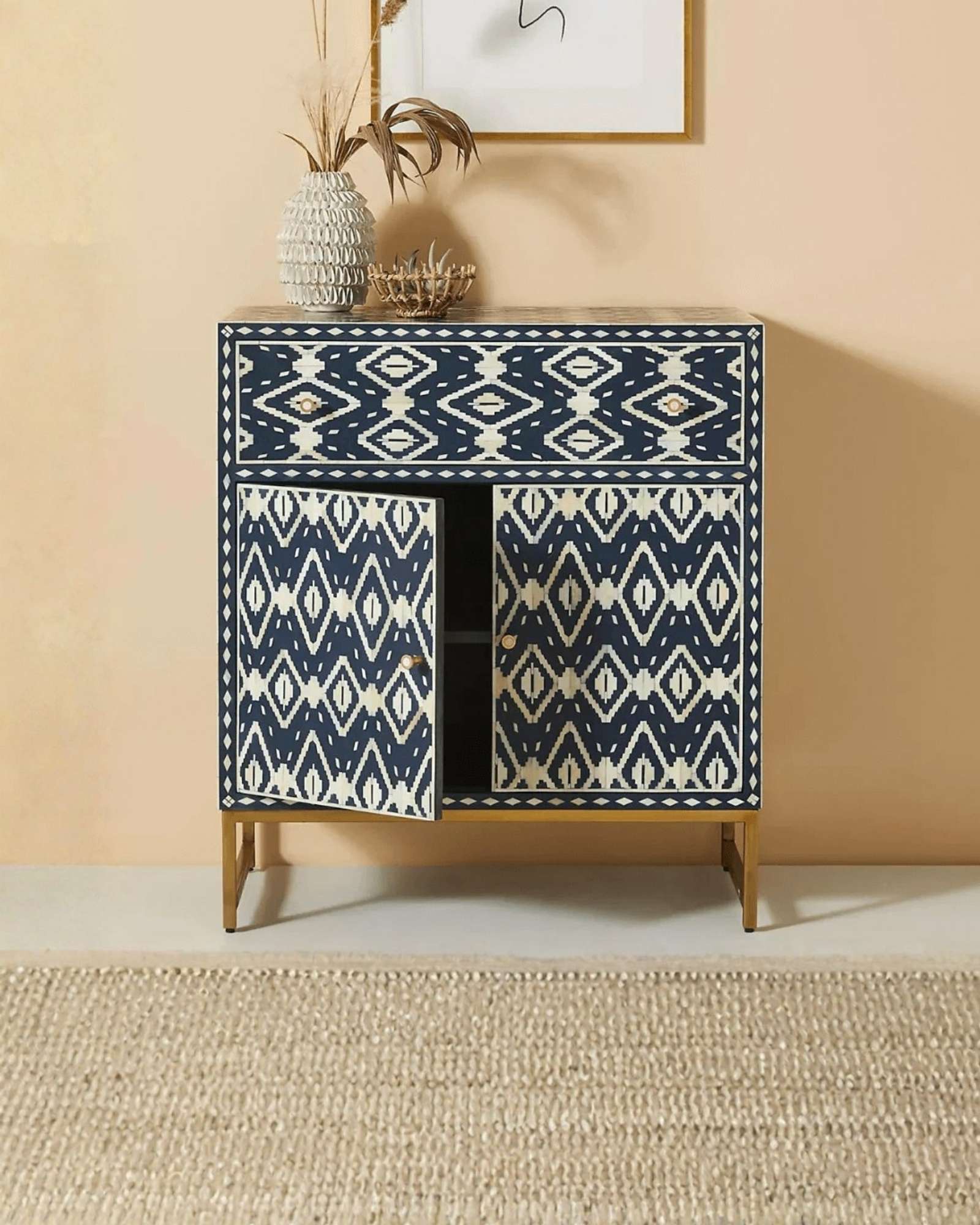 Jade Cabinet - Blue & White Bone Inlay - Tabeer Homes