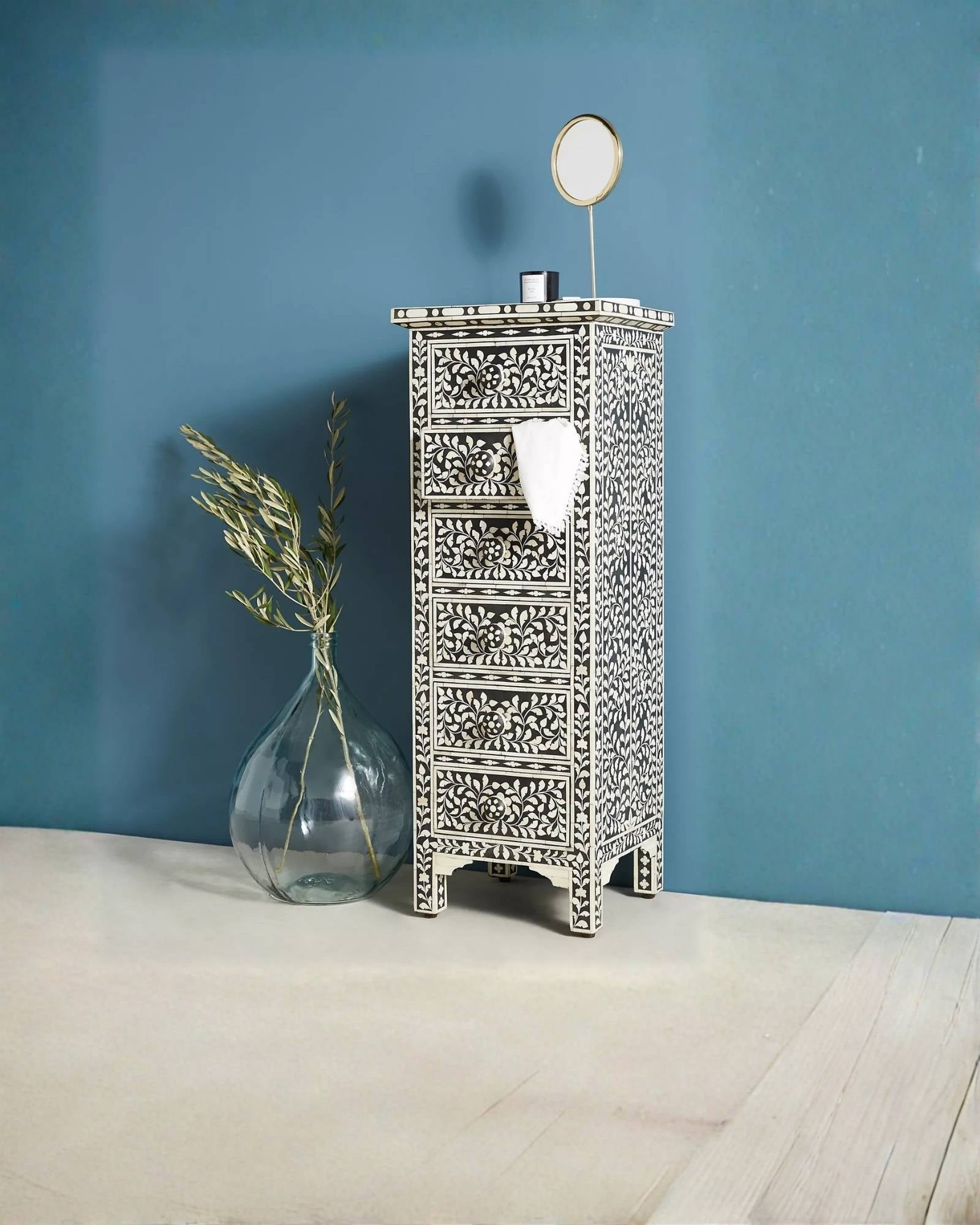 Jade Chest of Drawers - Black & White Bone Inlay - Tabeer Homes