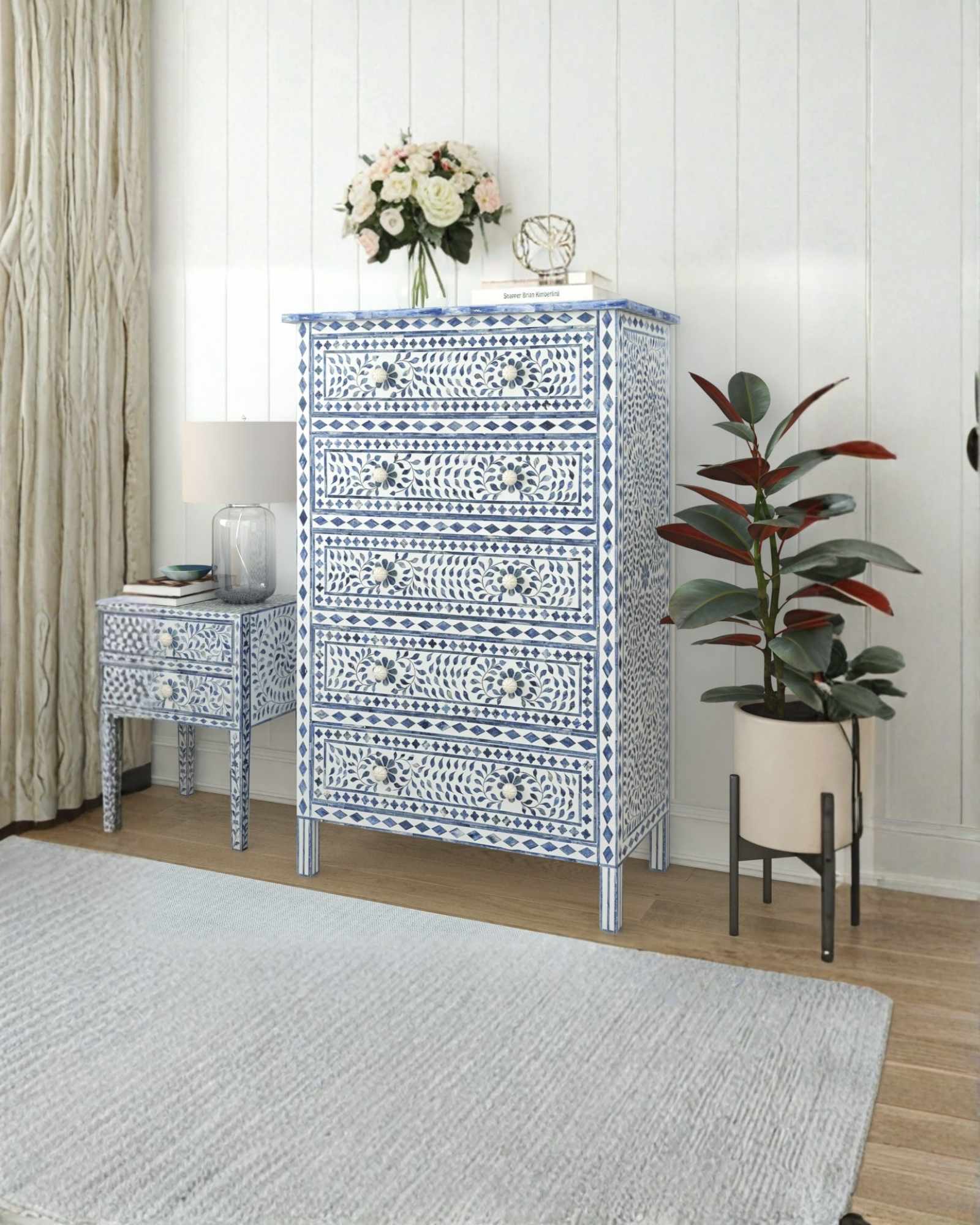 Jade Chest of Drawers - Blue Bone Inlay - Tabeer Homes