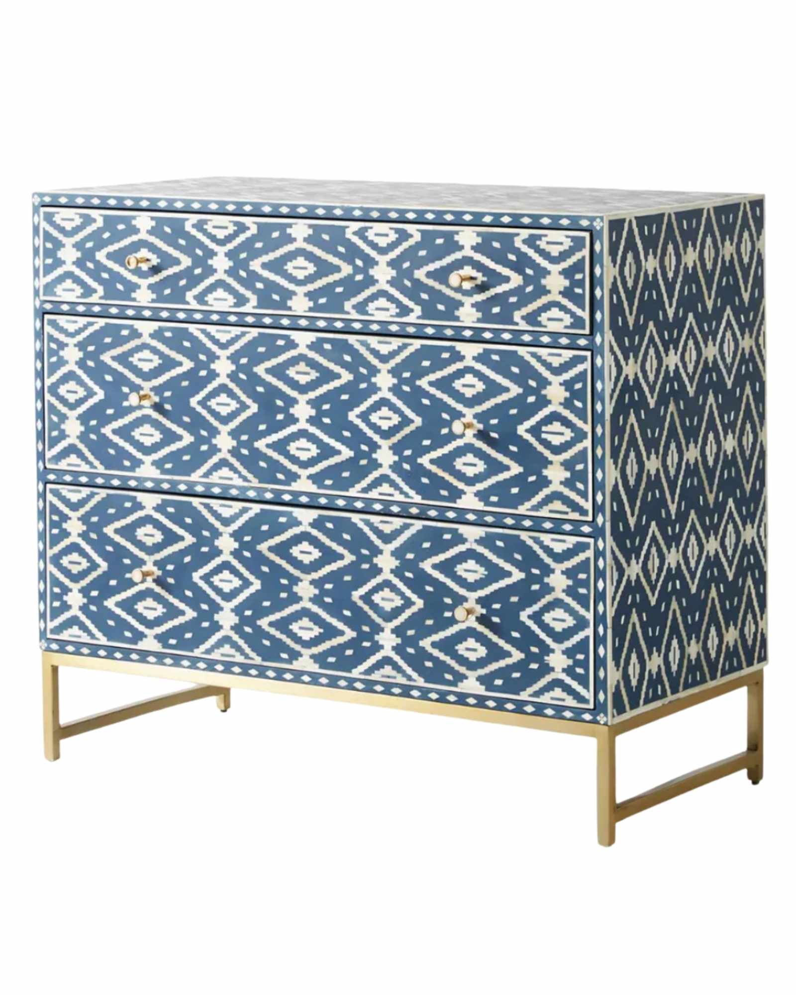 Jade Chest of Drawers - Blue and White Bone Inlay - Tabeer Homes