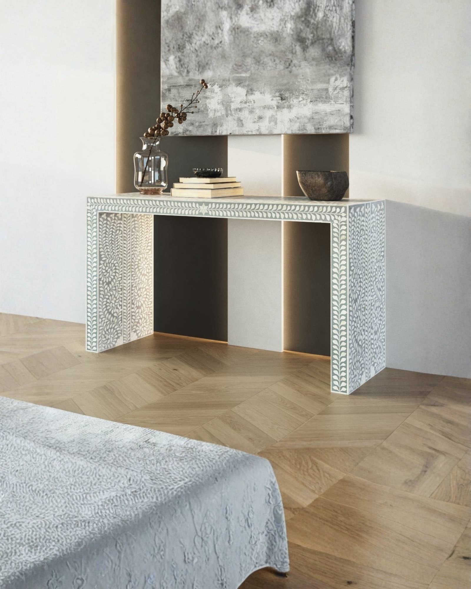 Jade Console Table - Grey Bone Inlay - Tabeer Homes