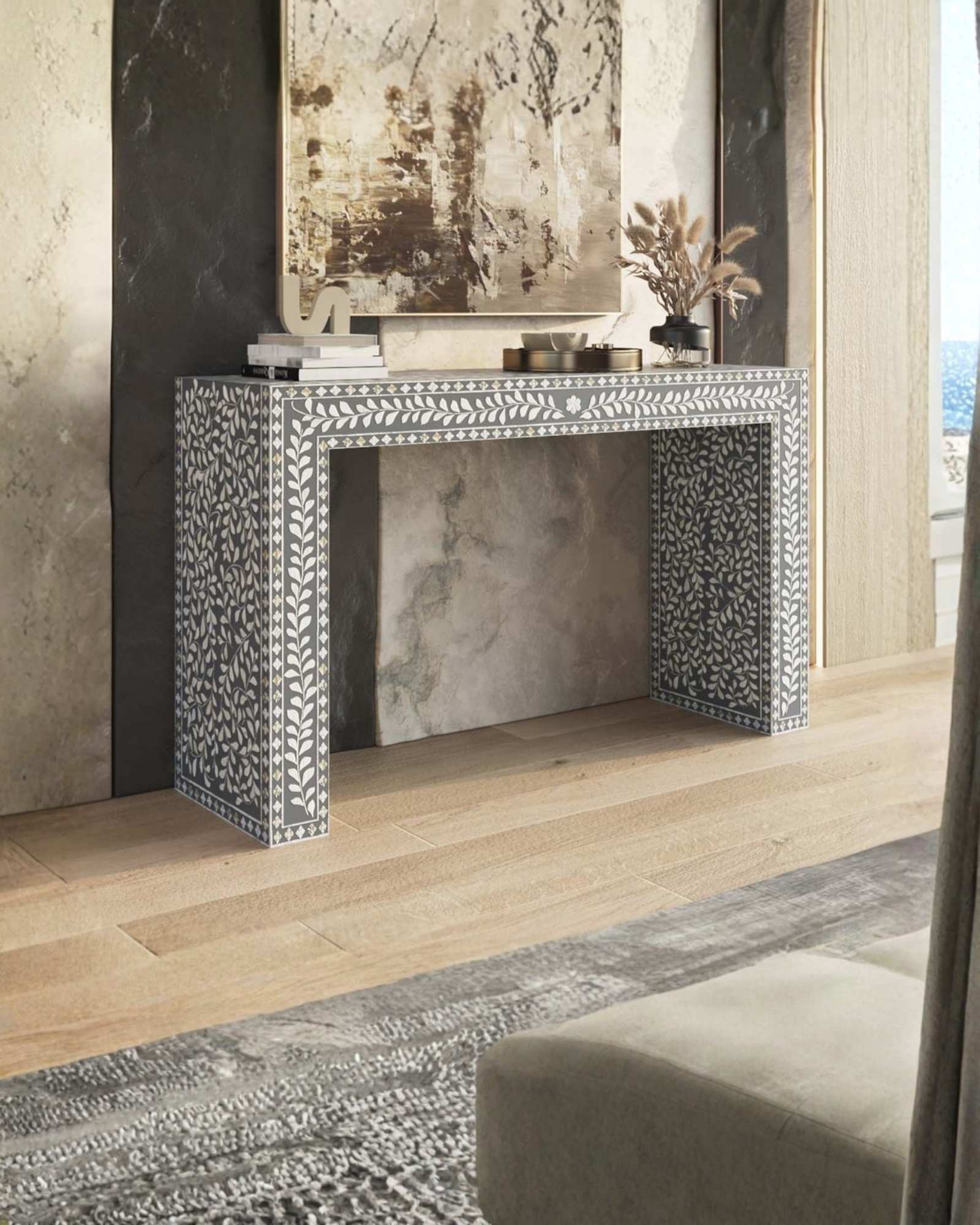 Jade Console Table - Grey Bone Inlay