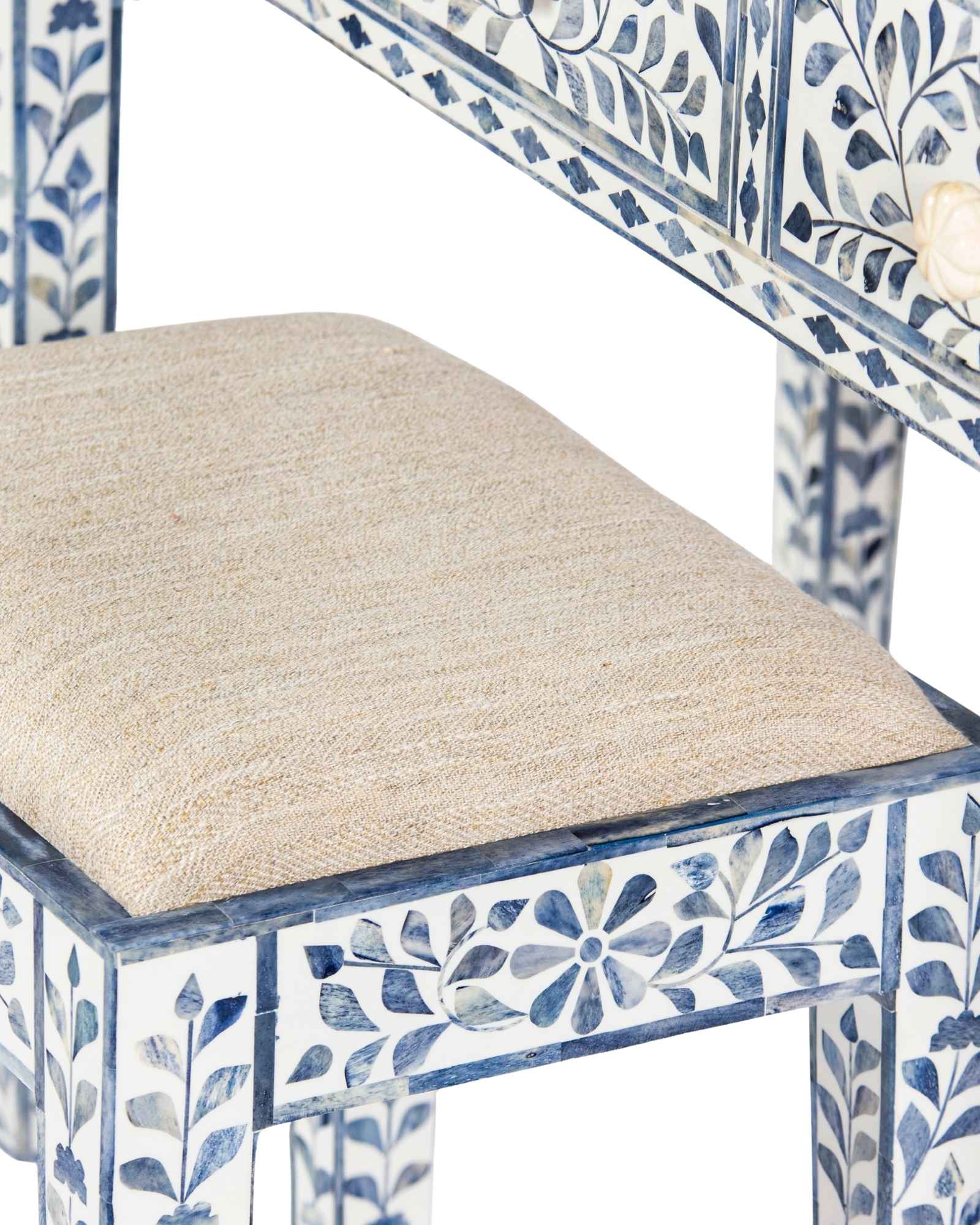 Jade Dresser Console & Stool - Blue Bone Inlay - Tabeer Homes