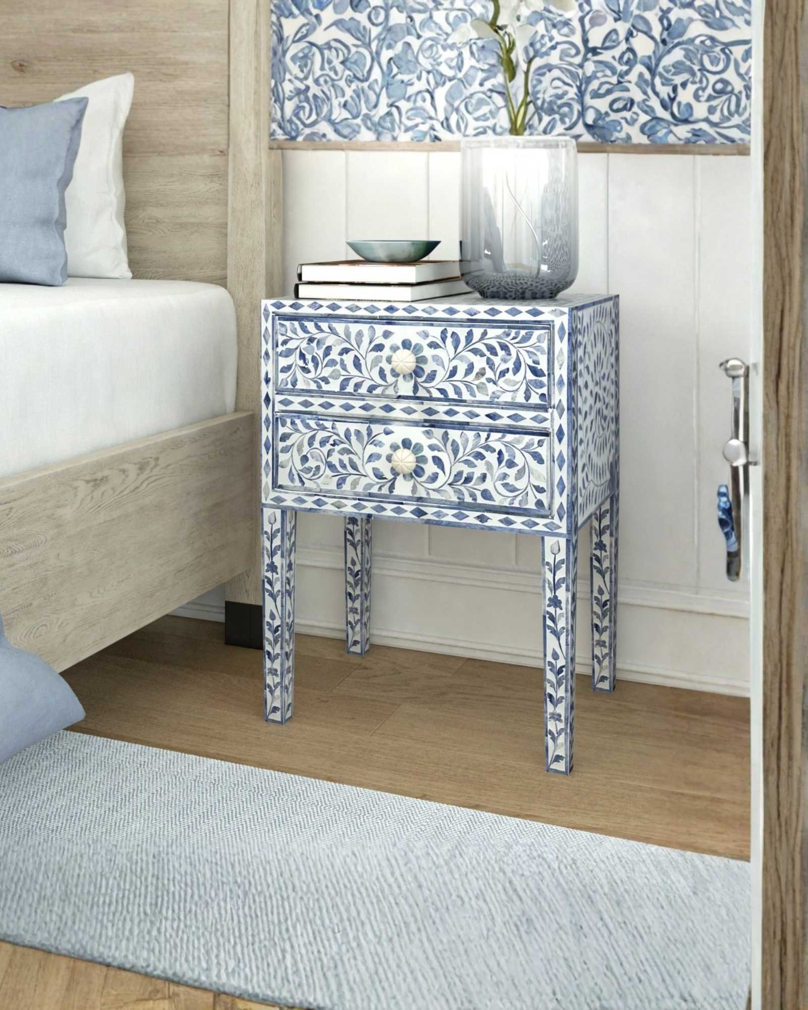 Jade Side Drawer - Blue Bone Inlay - Tabeer Homes