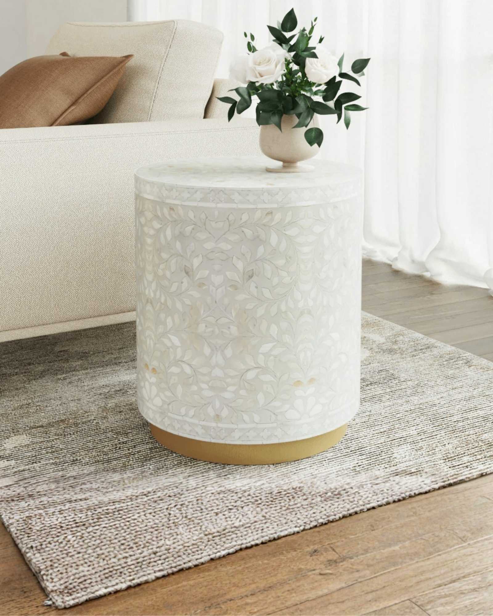Jade Side Table - White Bone Inlay - Tabeer Homes