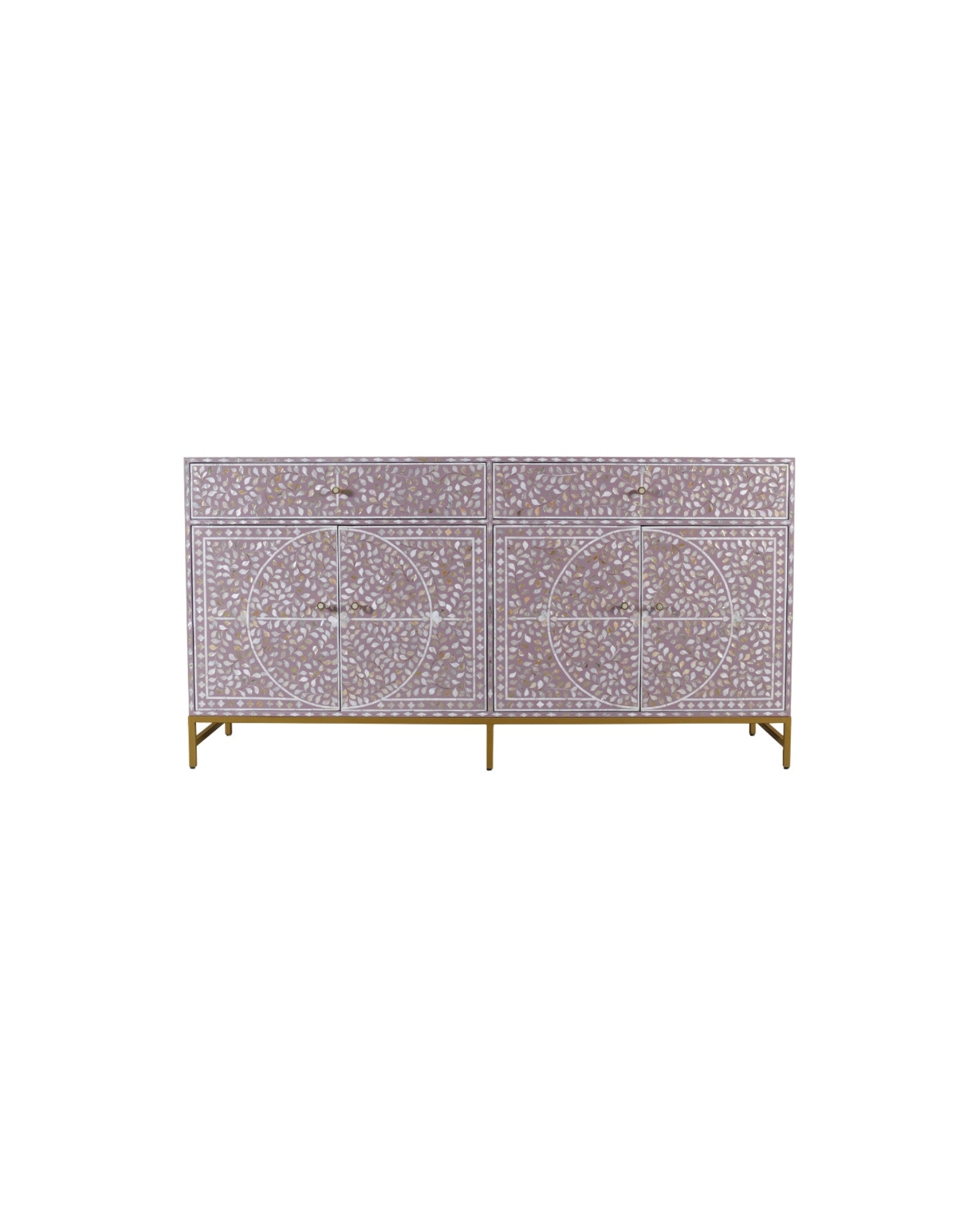 Handcrafted purple mother of pearl inlay sideboard with gold base
