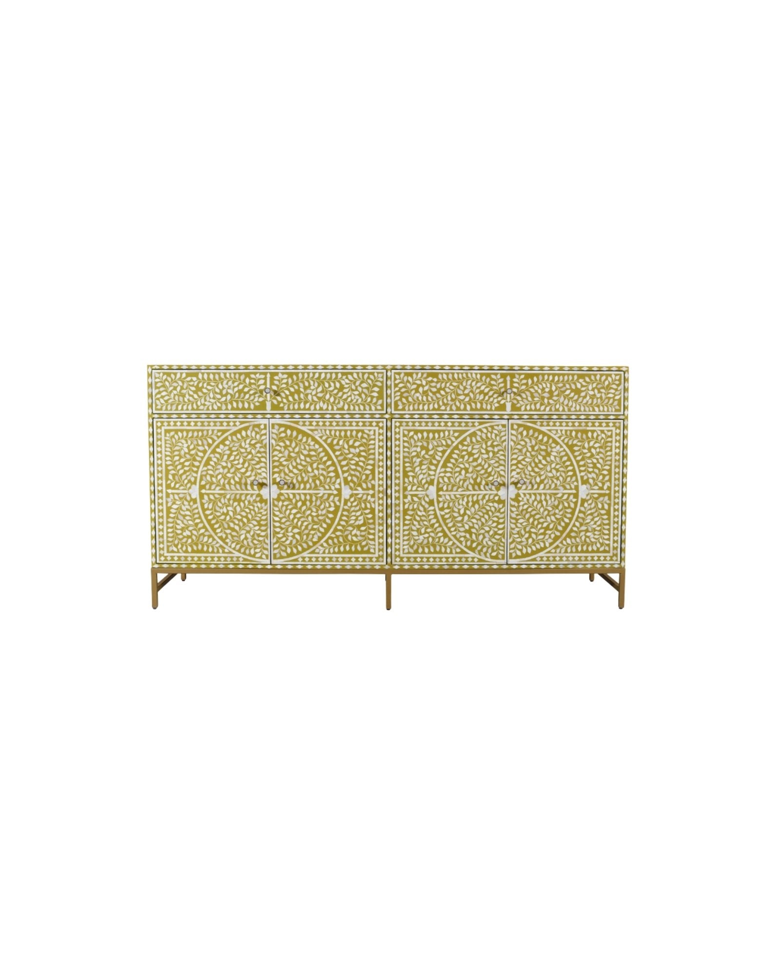 Yellow bone inlay sideboard buffet with floral pattern four doors