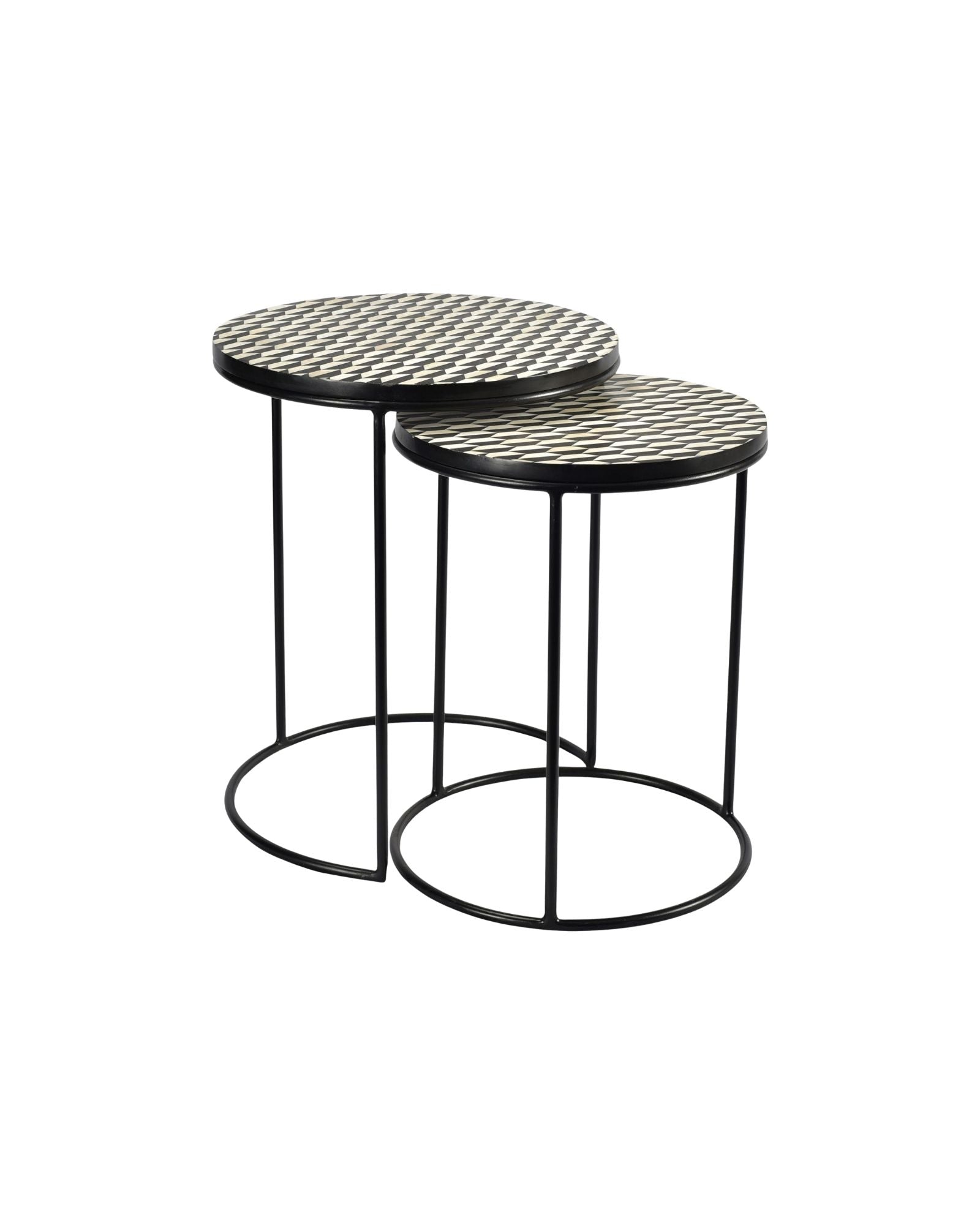 Kabir Nesting Side Table - Black & White Bone Inlay - Tabeer Homes.
