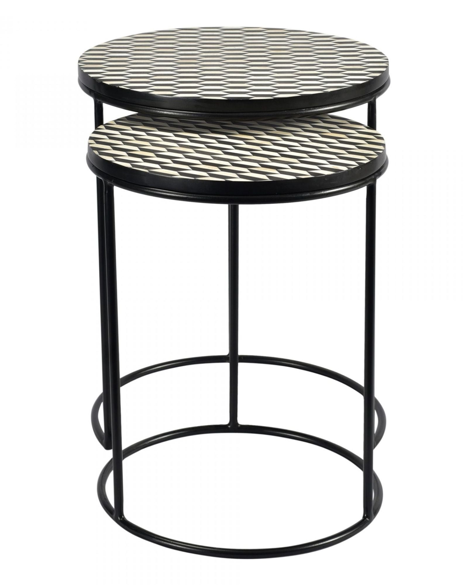 Kabir Nesting Side Table - Black & White Bone Inlay - Tabeer Homes.