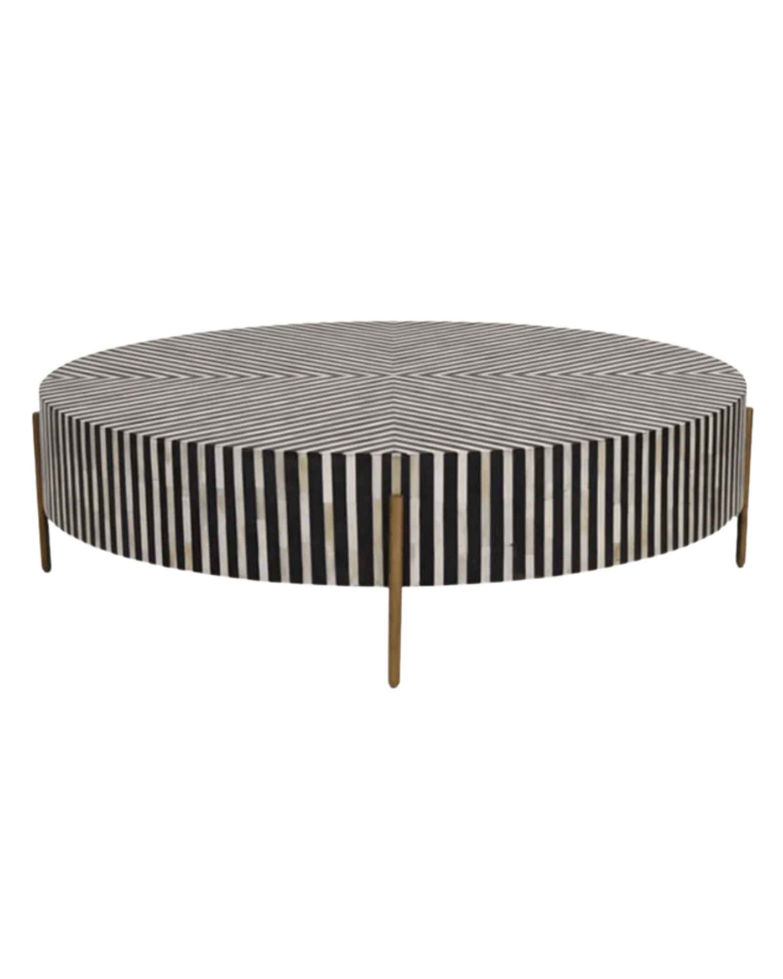 Round black bone inlay striped design coffee table.
