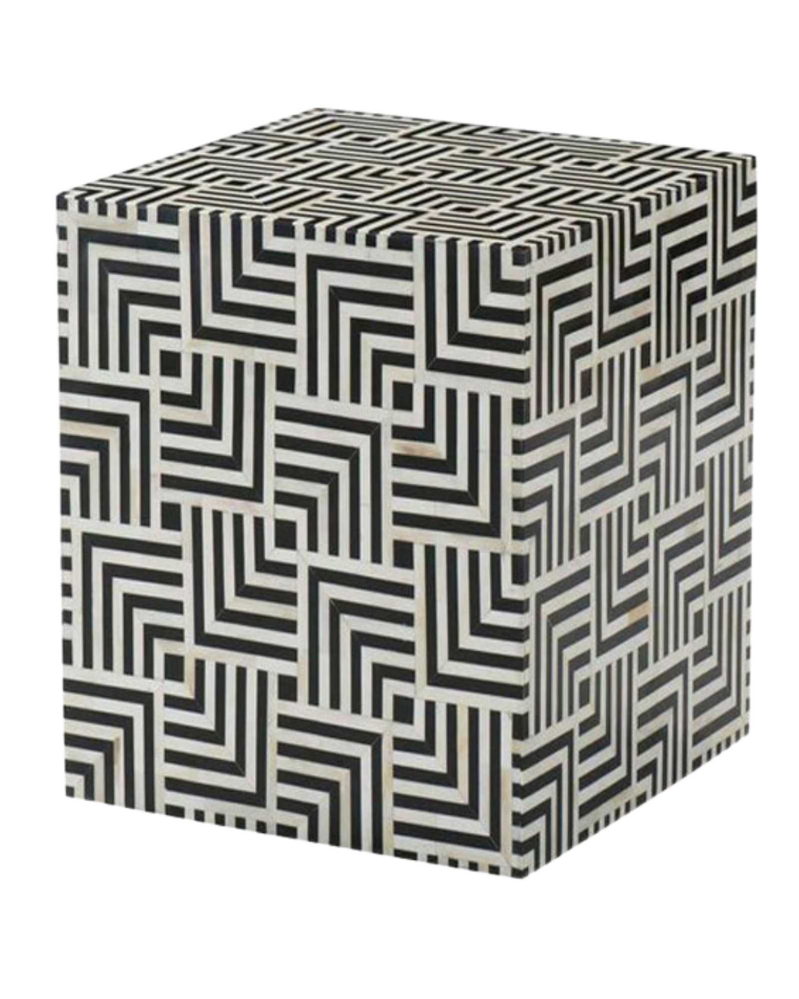 Kavi Side Table - Black & White Bone Inlay - Tabeer Homes
