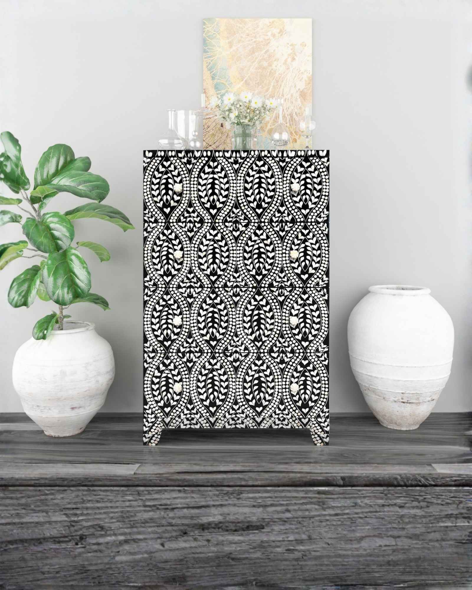 Kotor Chest of Drawers - Black & White Bone Inlay - Tabeer Homes