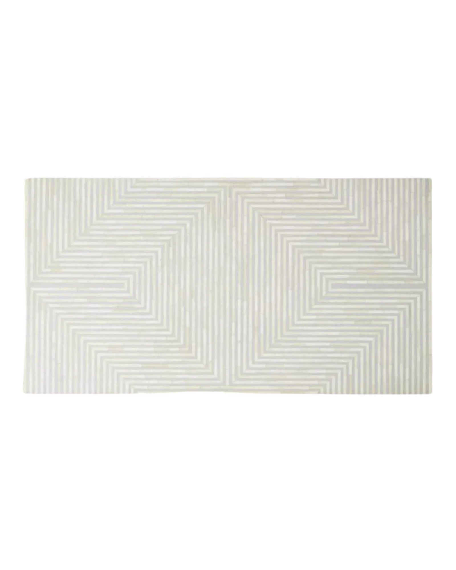 Rectangular grey striped bone inlay coffee table with a sleek design.
