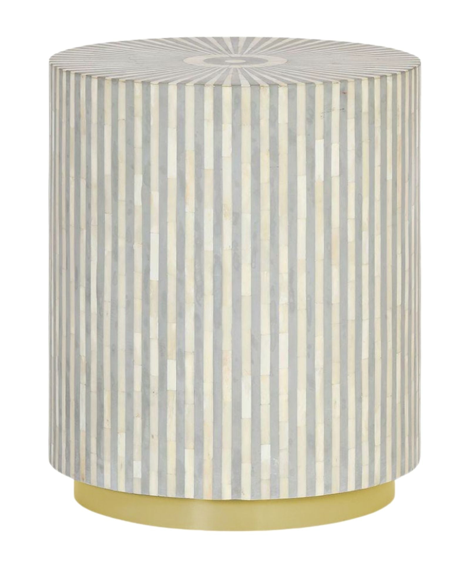 Handcrafted grey bone inlay side table with a striped pattern, adding elegance and style to any living space. Unique artisanal design.