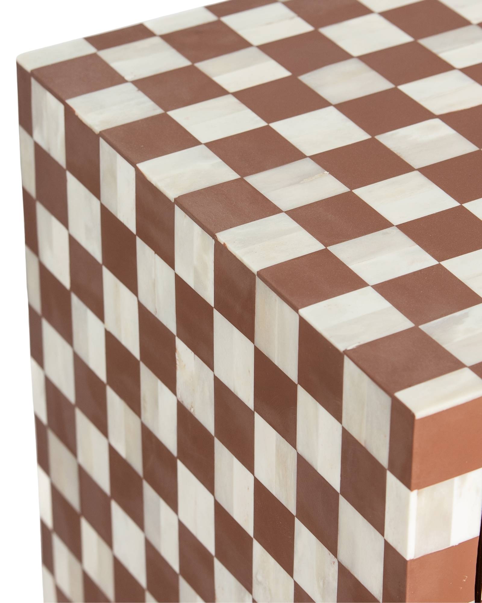 Handcrafted almond bone inlay side drawer by Tabeer Homes, made from mango wood in a checkerboard pattern with artisan detailing.