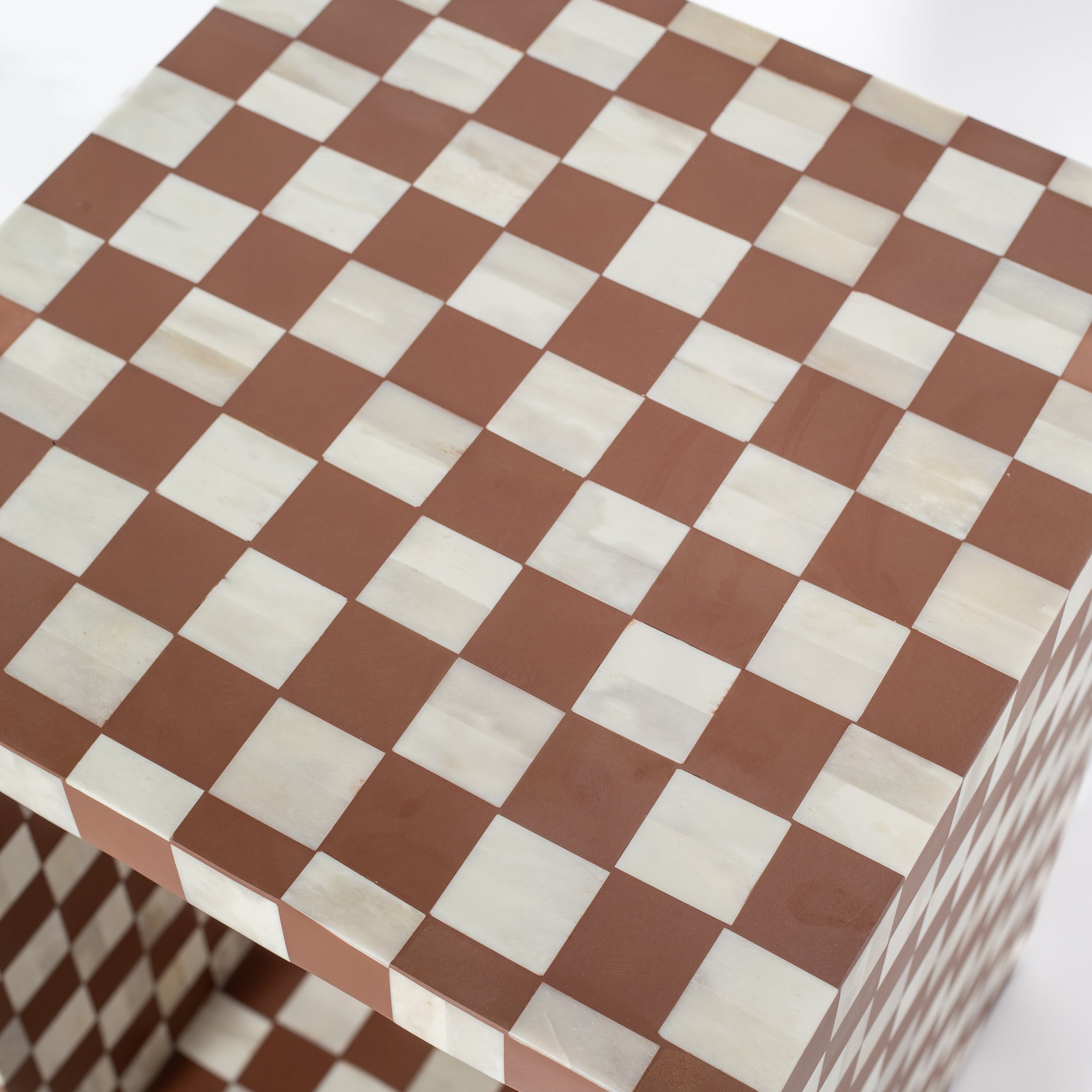 Handcrafted almond and white bone inlay side table, artisan-made heirloom by Tabeer Homes furniture with global delivery.