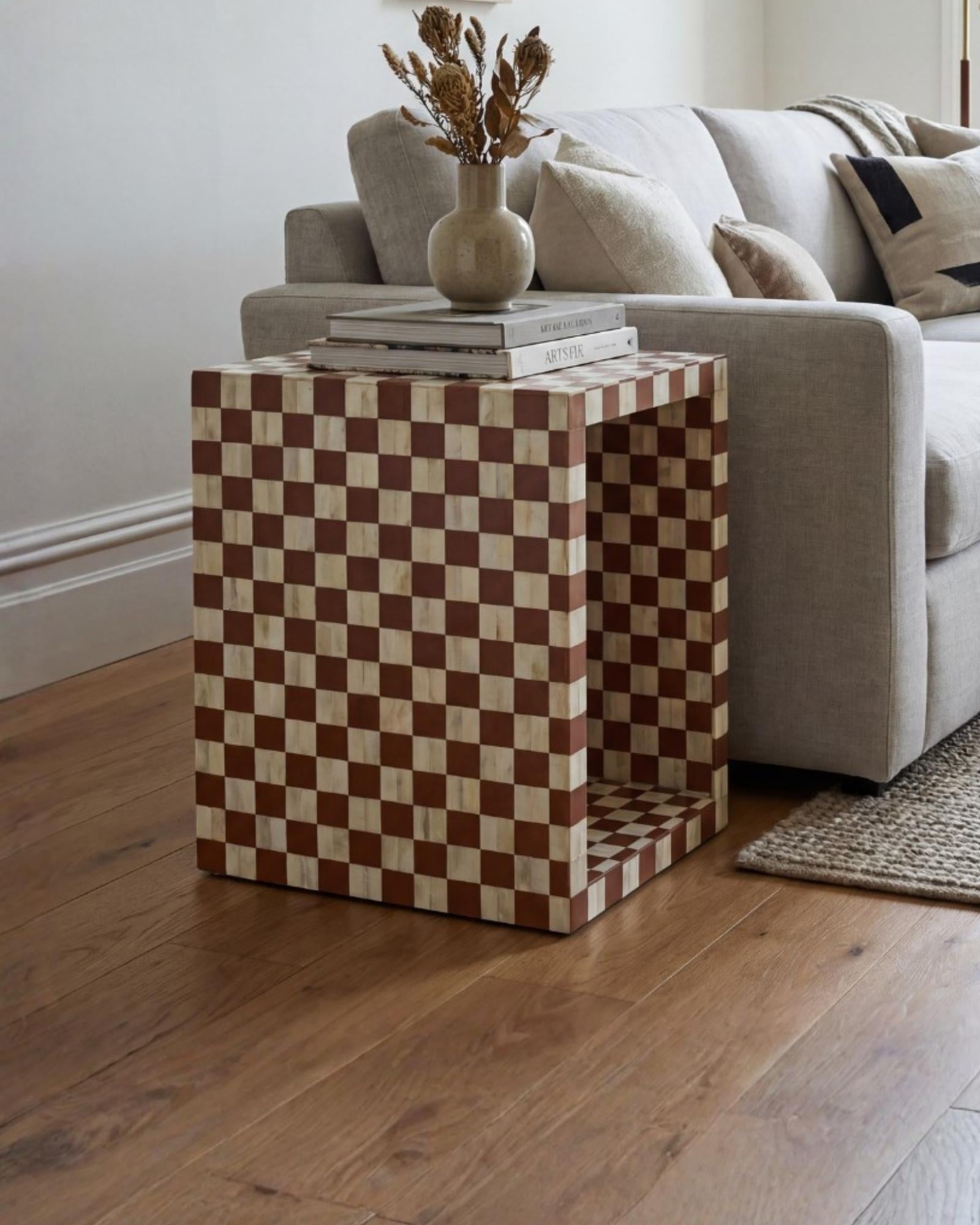 Handcrafted almond and white bone inlay side table, artisan-made heirloom by Tabeer Homes furniture with global delivery.