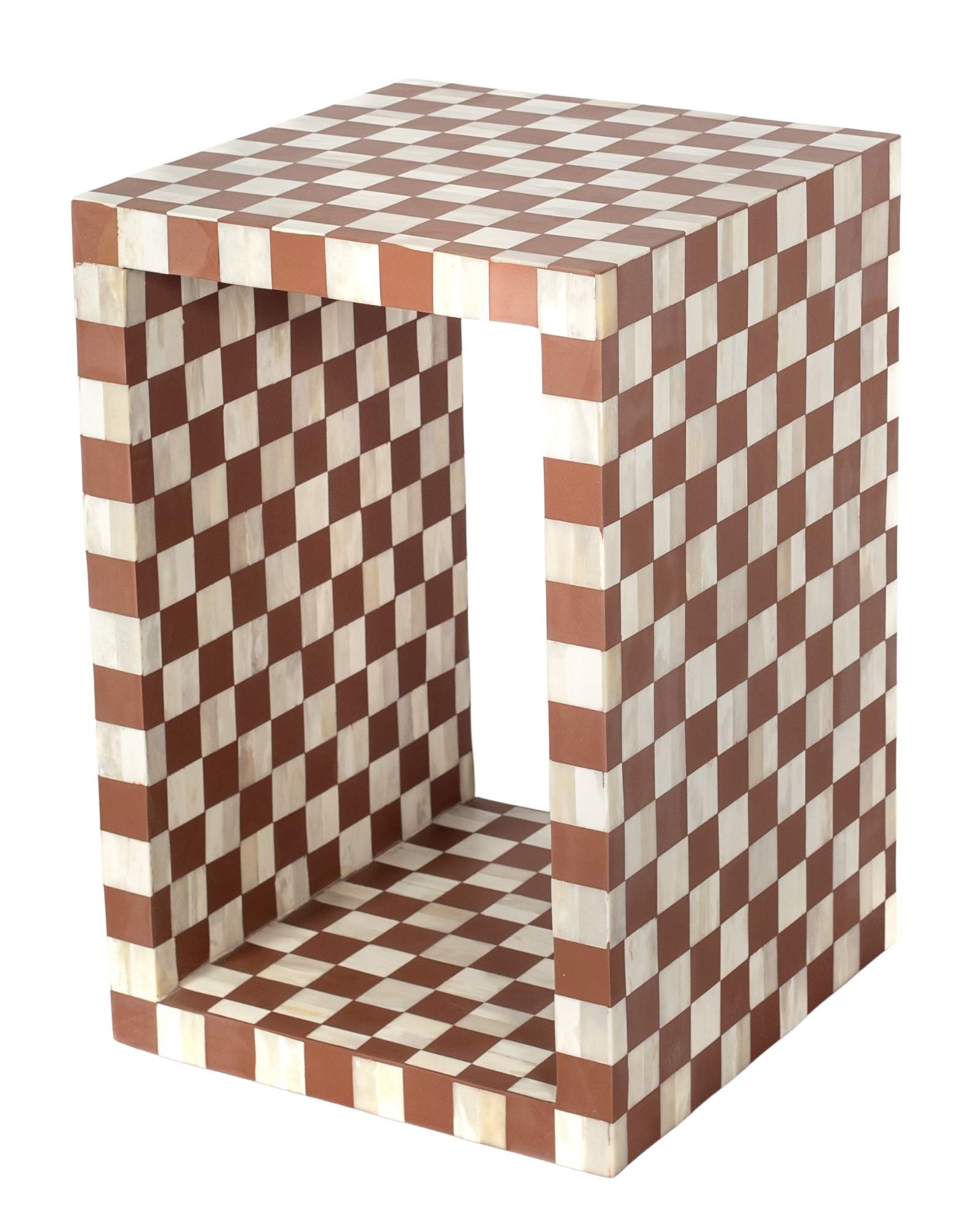 Handcrafted almond and white bone inlay side table, artisan-made heirloom by Tabeer Homes furniture with global delivery.