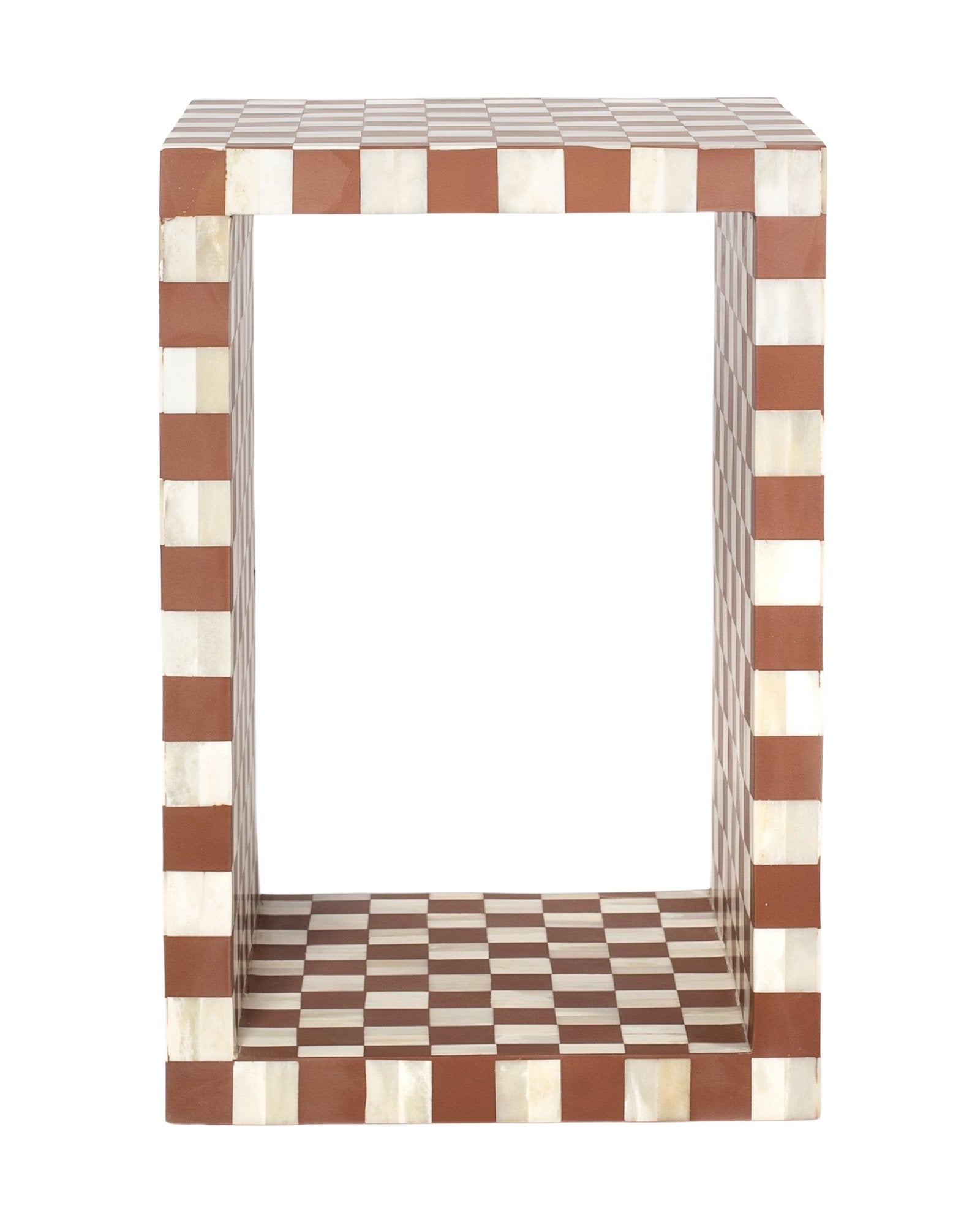 Handcrafted almond and white bone inlay side table, artisan-made heirloom by Tabeer Homes furniture with global delivery.