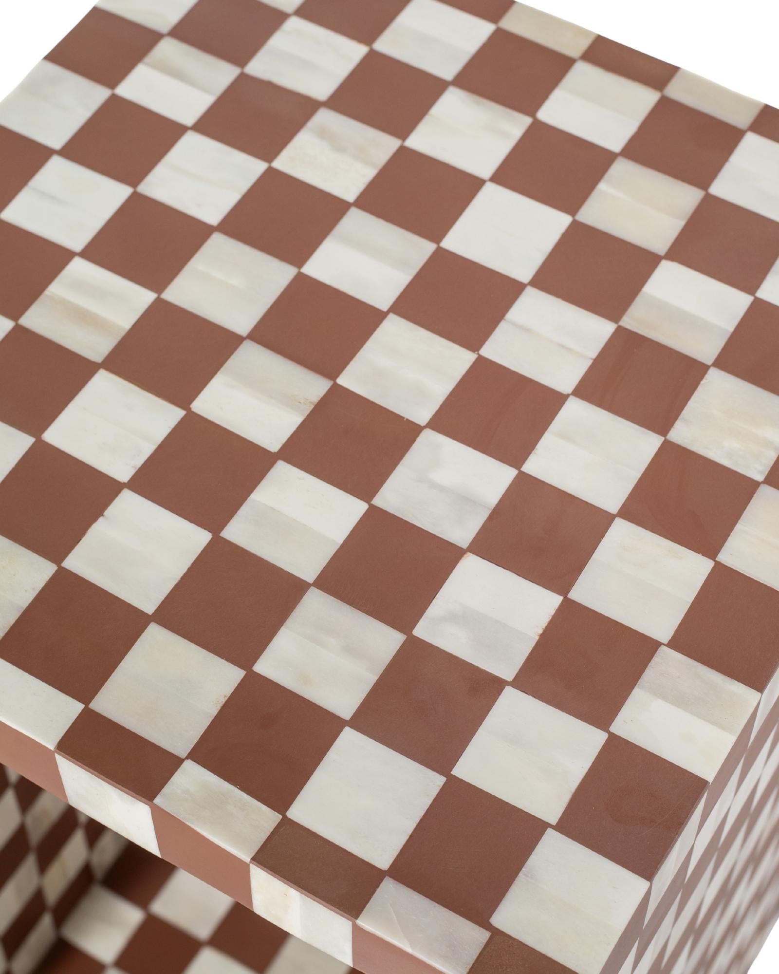 Handcrafted almond and white bone inlay side table, artisan-made heirloom by Tabeer Homes furniture with global delivery.