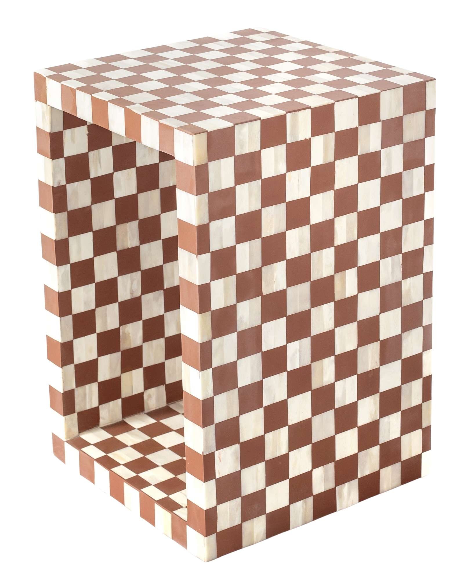 Handcrafted almond and white bone inlay side table, artisan-made heirloom by Tabeer Homes furniture with global delivery.
