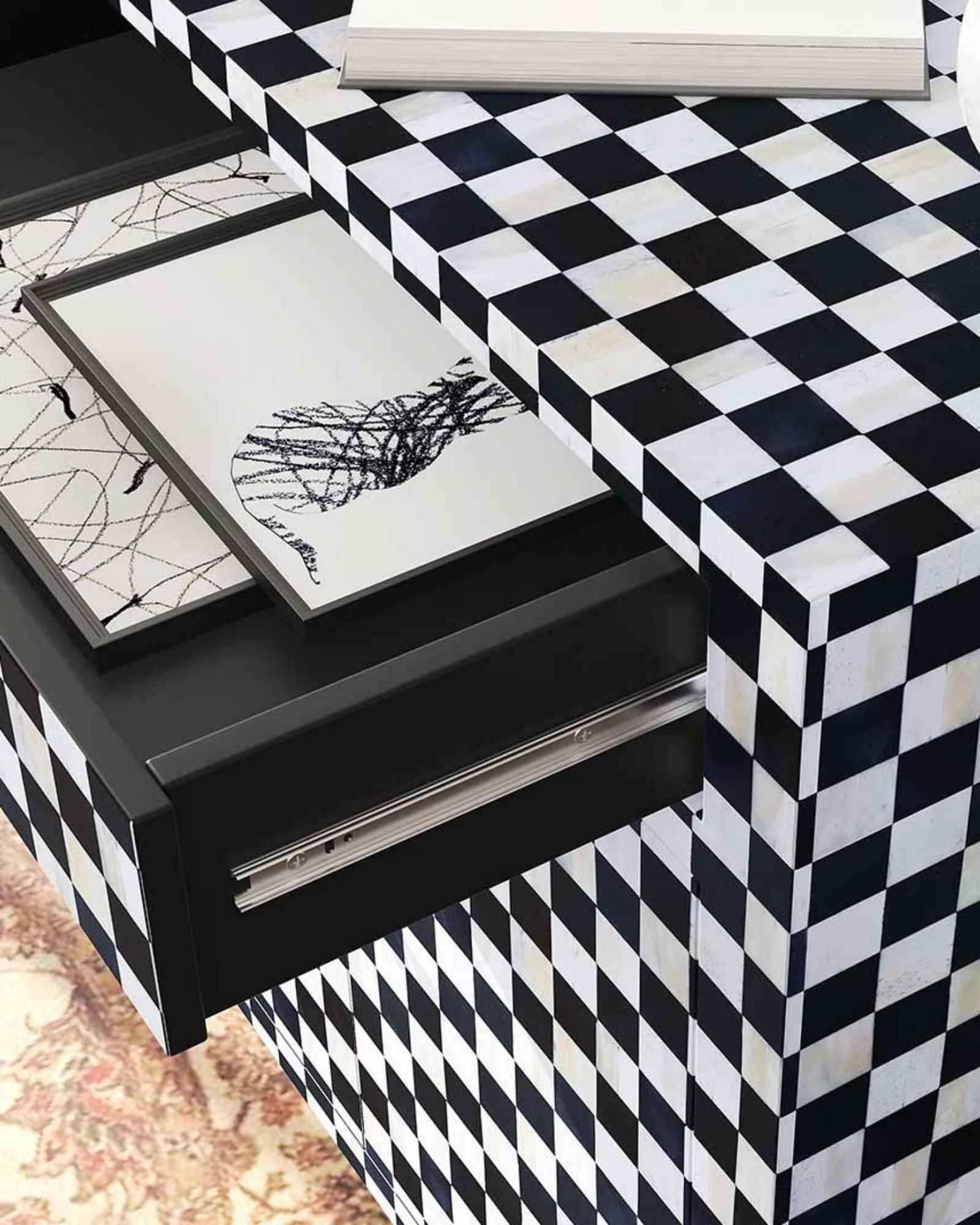Maze Sideboard Cabinet - Black & White Bone Inlay - Tabeer Homes