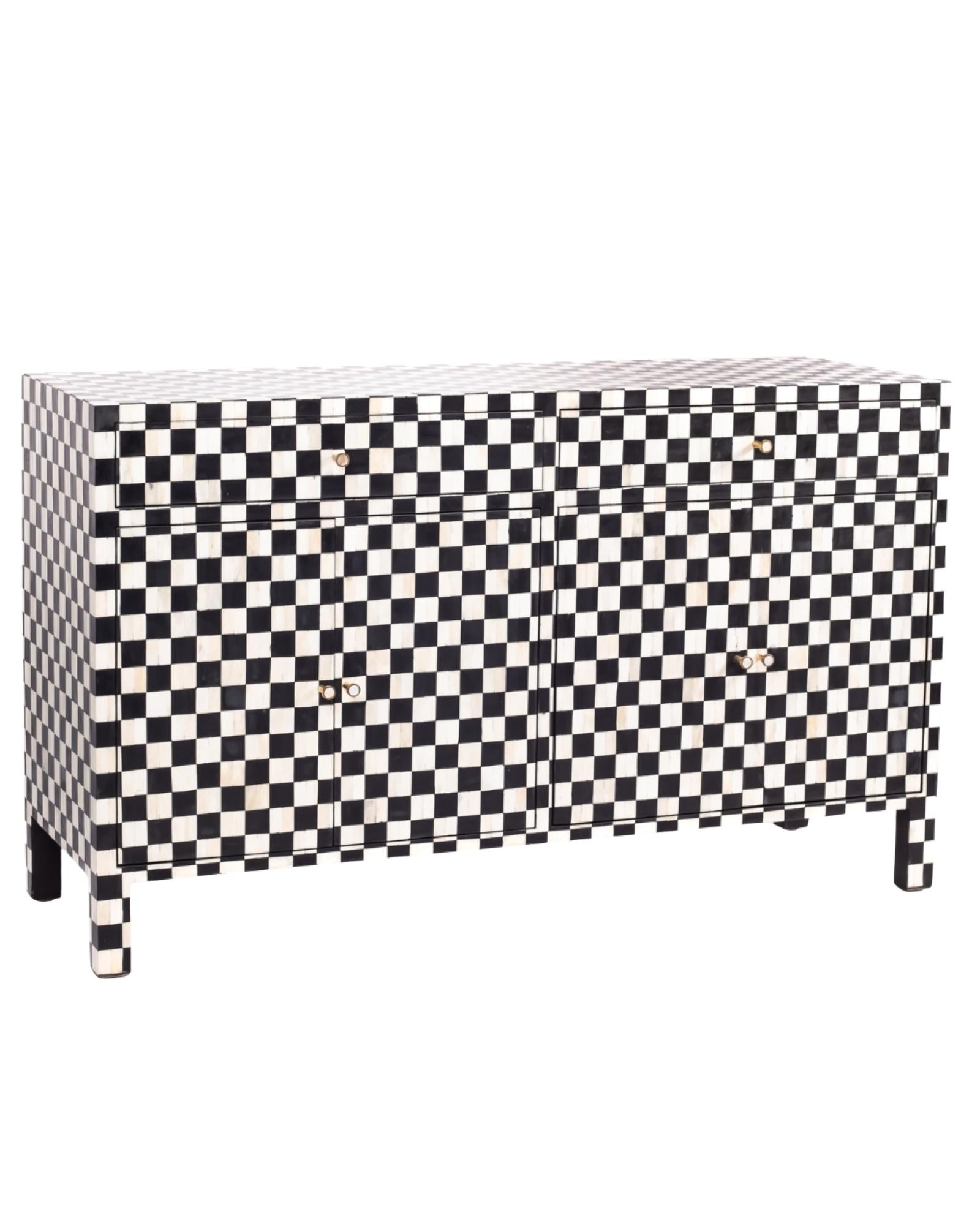 Maze Sideboard Cabinet - Black & White Bone Inlay - Tabeer Homes