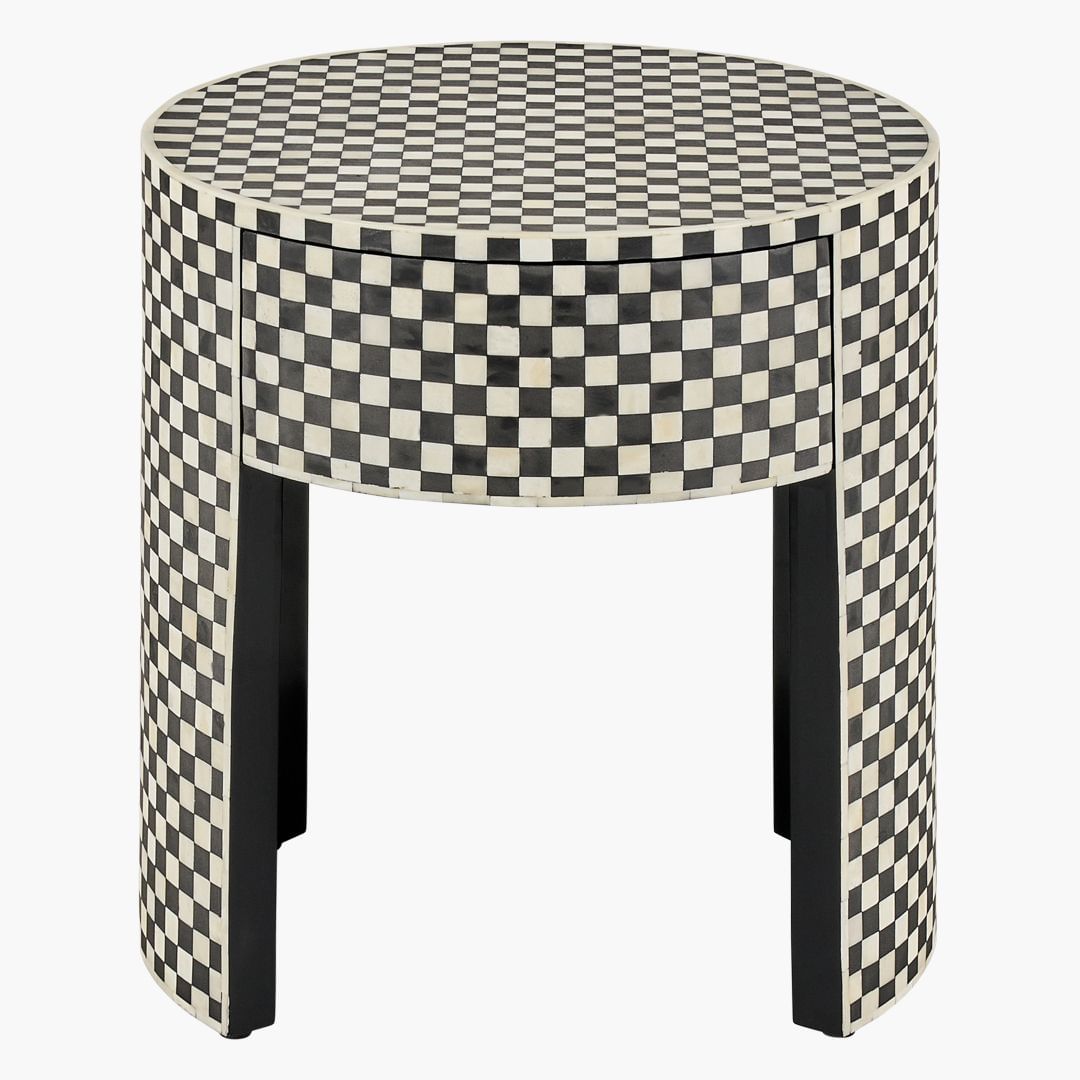 Maze Side Drawer in Black and White Bone Inlay by Tabeer Homes
