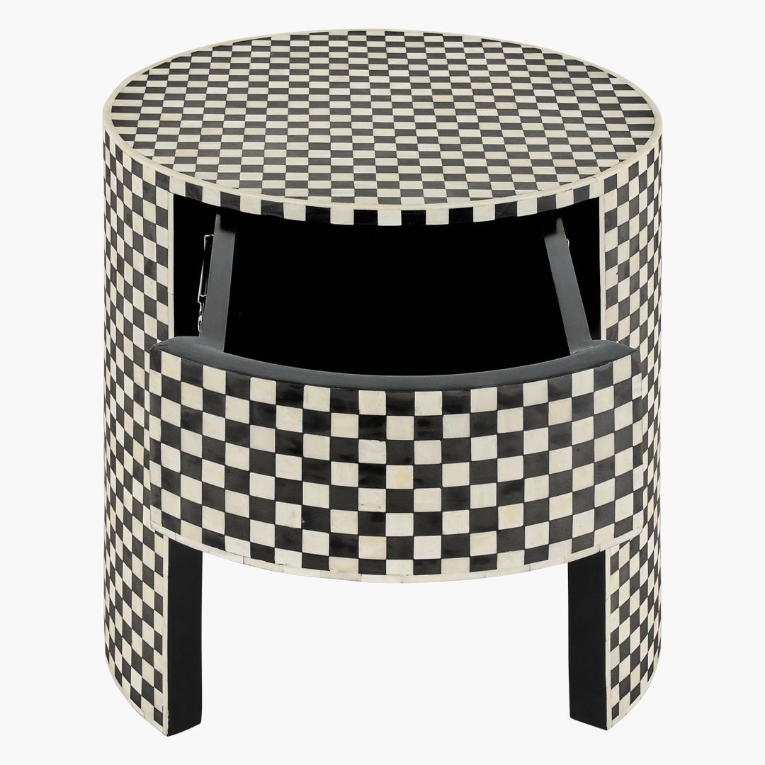 Maze Side Drawer in Black and White Bone Inlay by Tabeer Homes