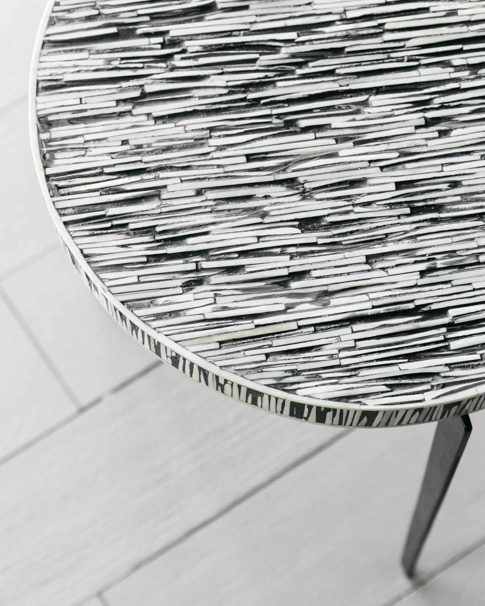 Meena Side Table - Black & White Bone Inlay - Tabeer Homes