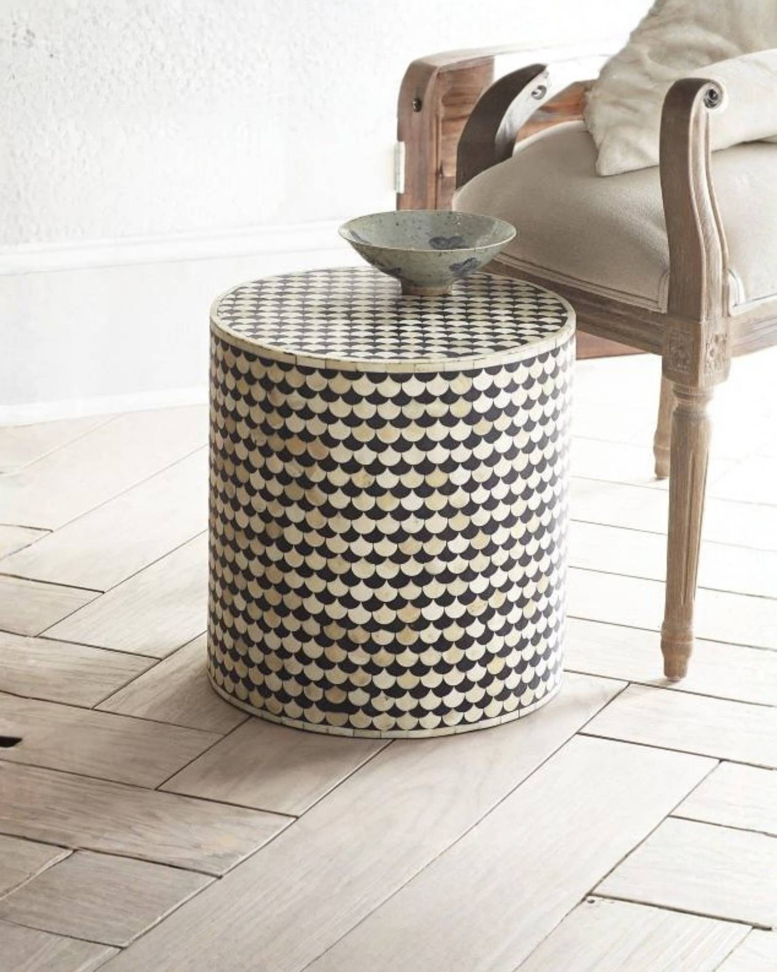 Mosaic Side Table - Black Bone Inlay - Tabeer Homes.