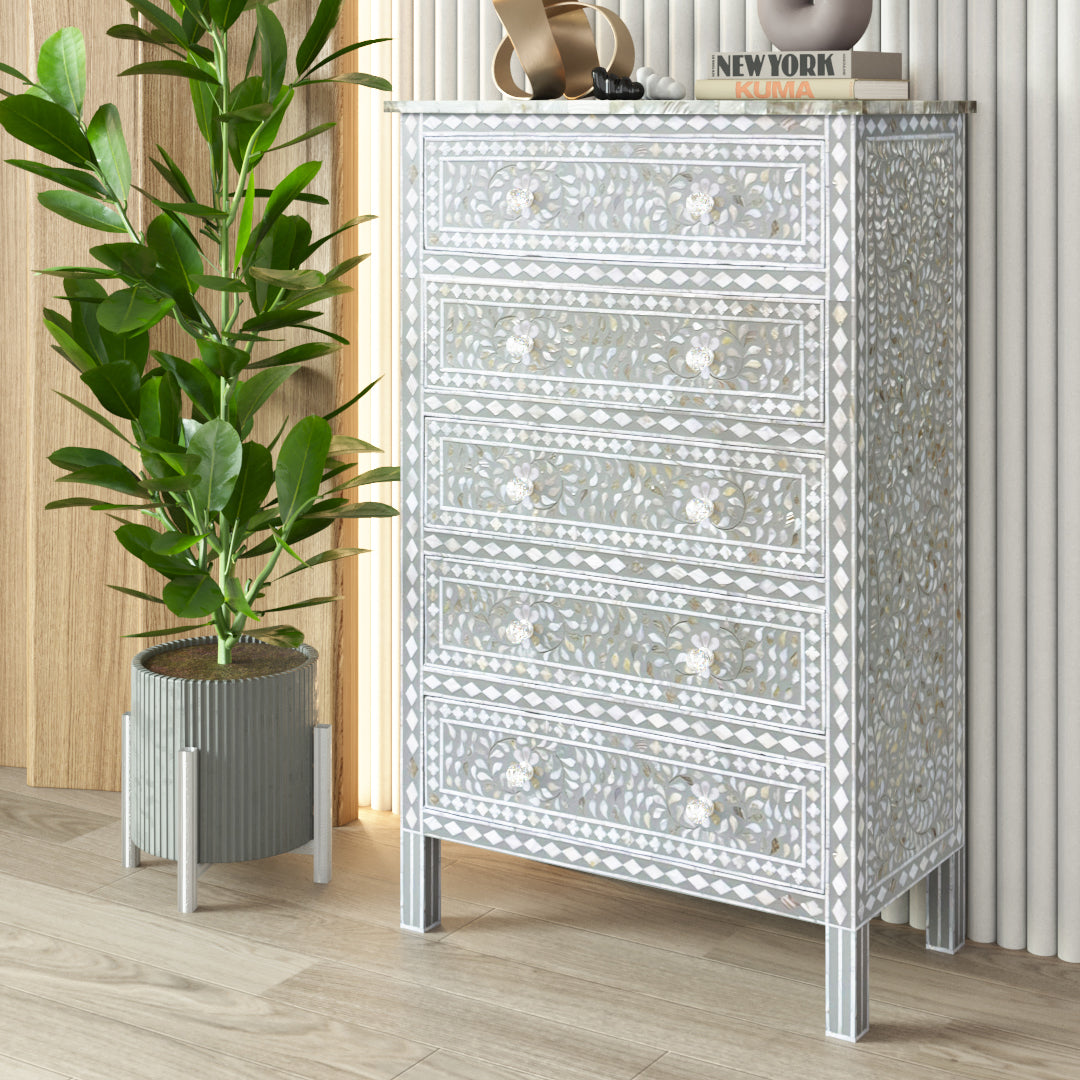 Mother of Pearl Chest of Drawer in Grey 
