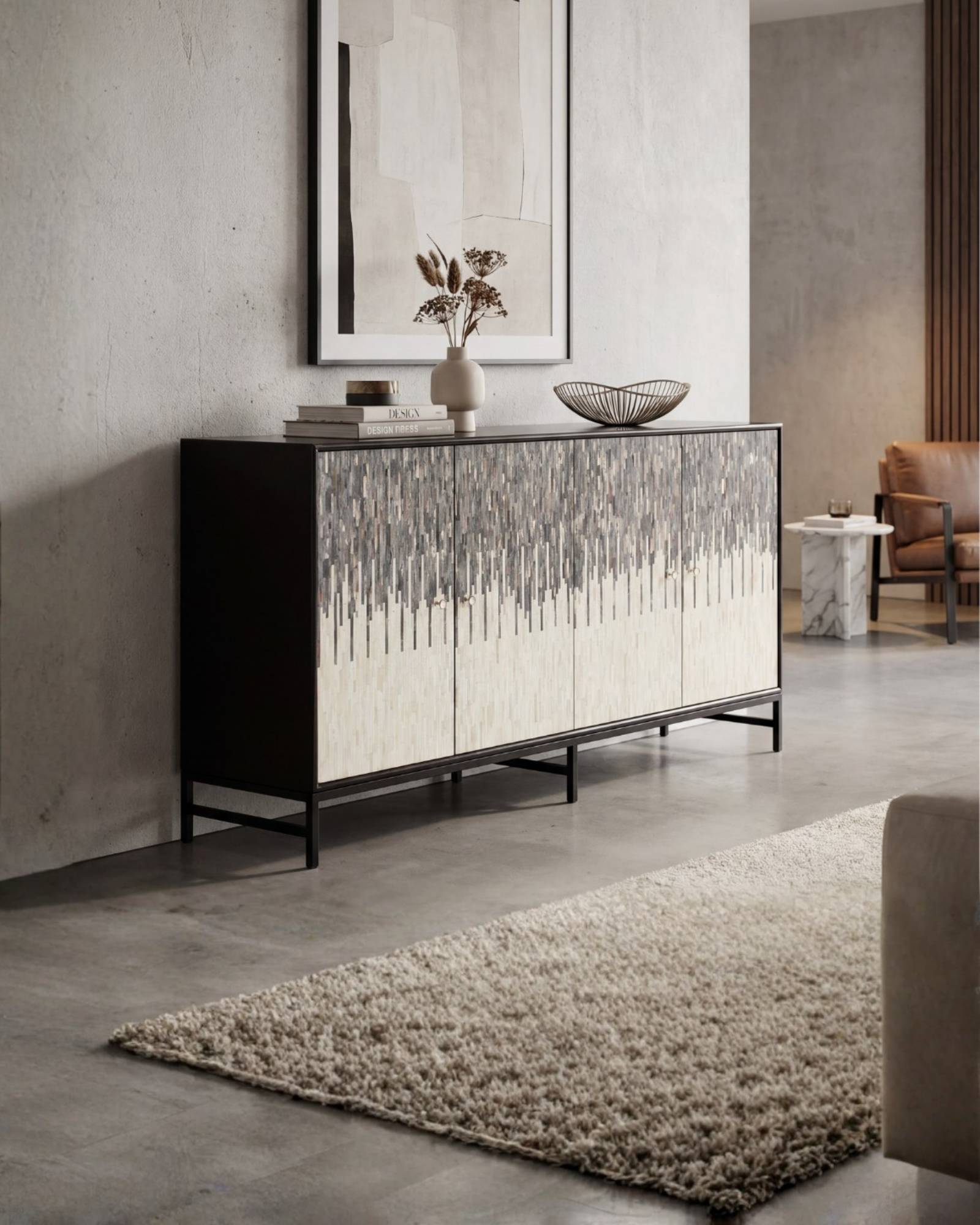 Naveli Cabinet - Black Bone Carved Cabinet - Tabeer Homes