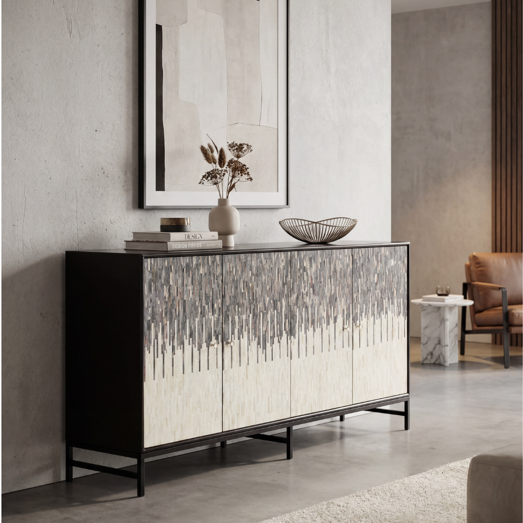 Naveli Cabinet - Black Bone Carved Cabinet