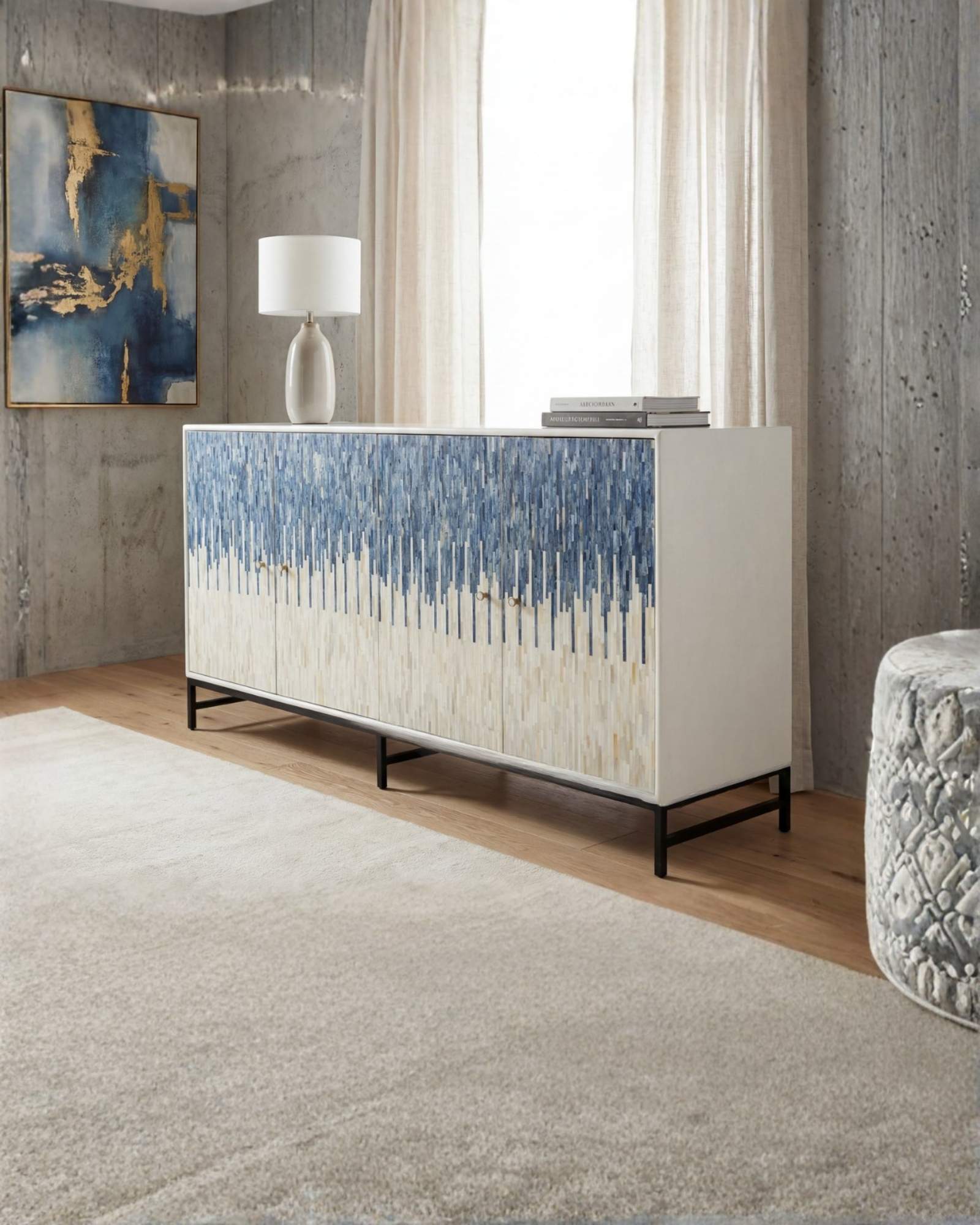 Naveli Sideboard Blue Bone Carved with Tabeer Homes 