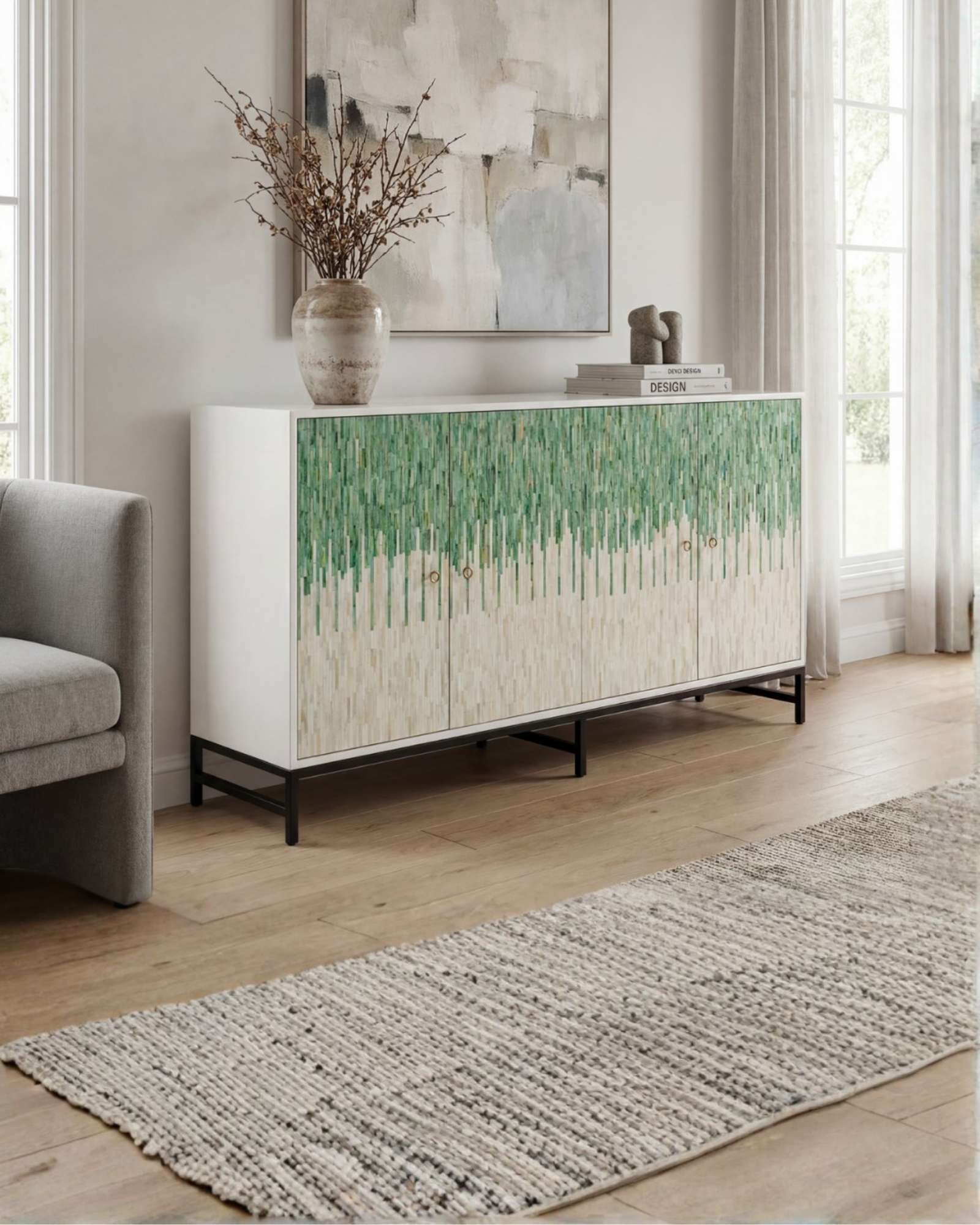 Naveli Sideboard Green Bone Carved by Tabeer Homes