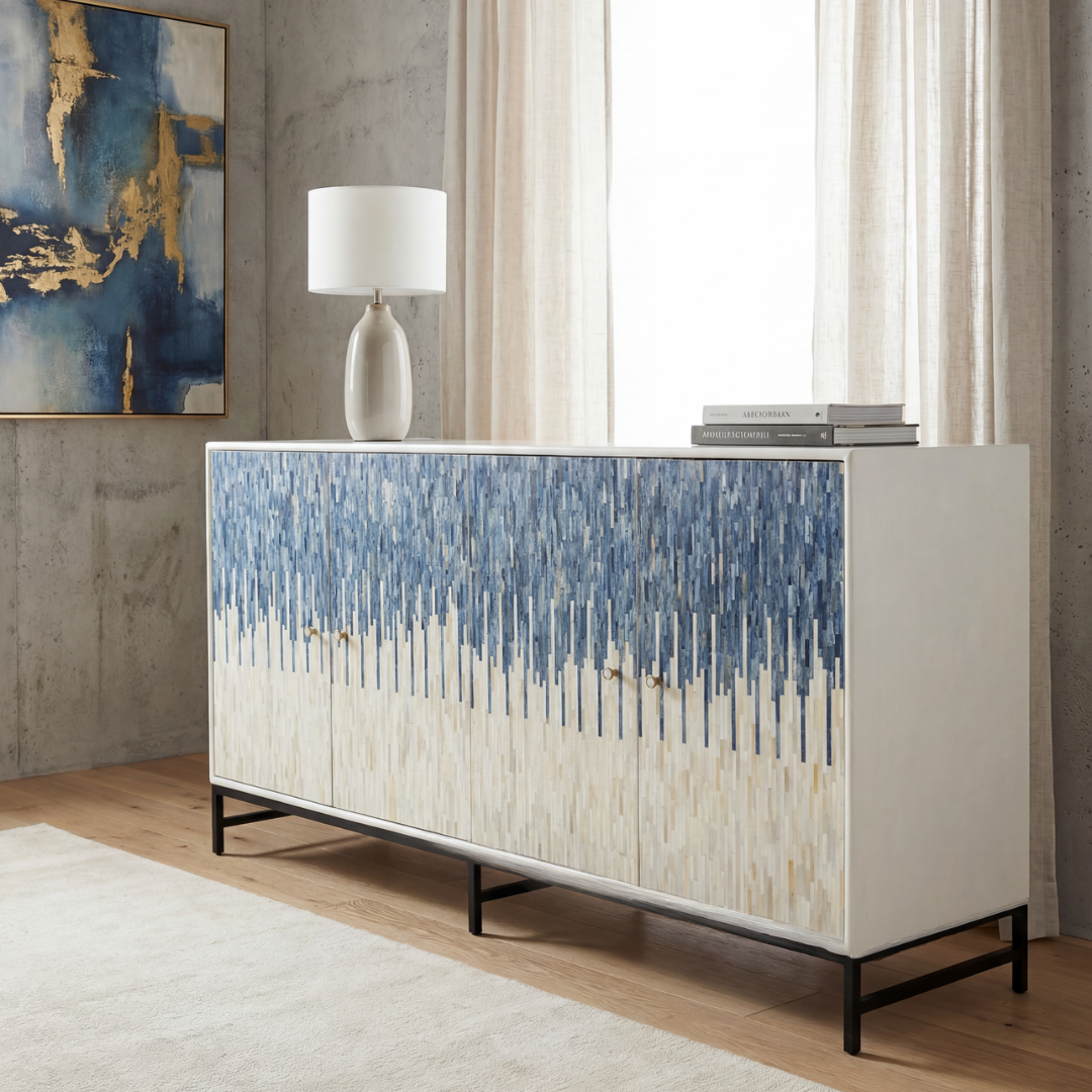 Naveli Sideboard Blue Bone Carved with Tabeer Homes 