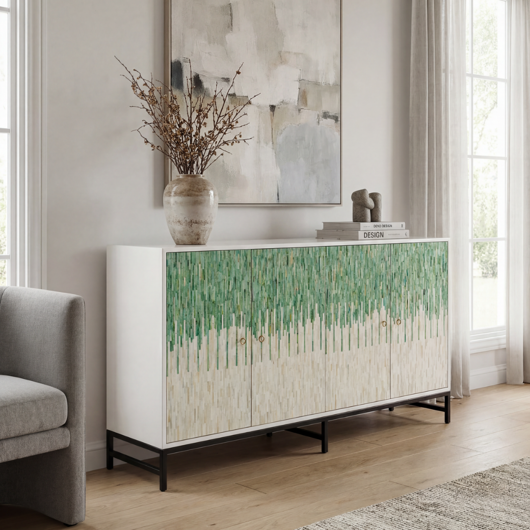Naveli Sideboard Green Bone Carved by Tabeer Homes
