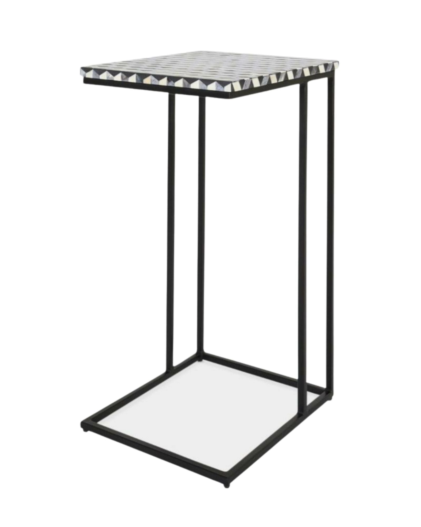 Nirvana C-Shape Side Table - Black & White Bone Inlay - Tabeer Homes.
