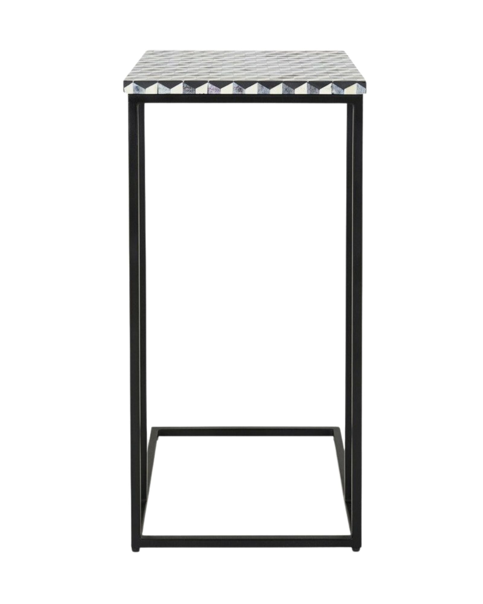 Nirvana C-Shape Side Table - Black & White Bone Inlay - Tabeer Homes.