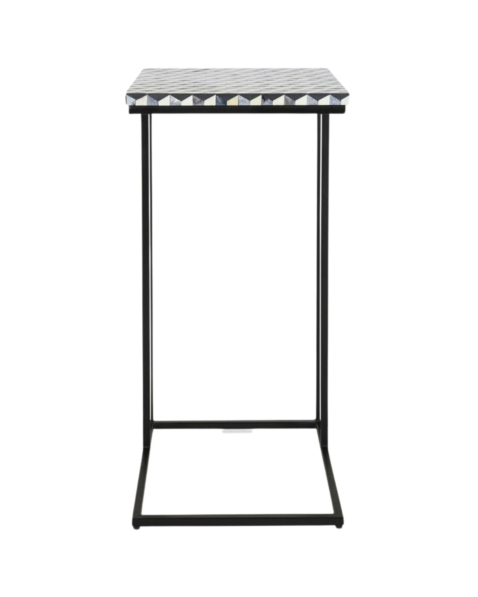 Nirvana C-Shape Side Table - Black & White Bone Inlay - Tabeer Homes.