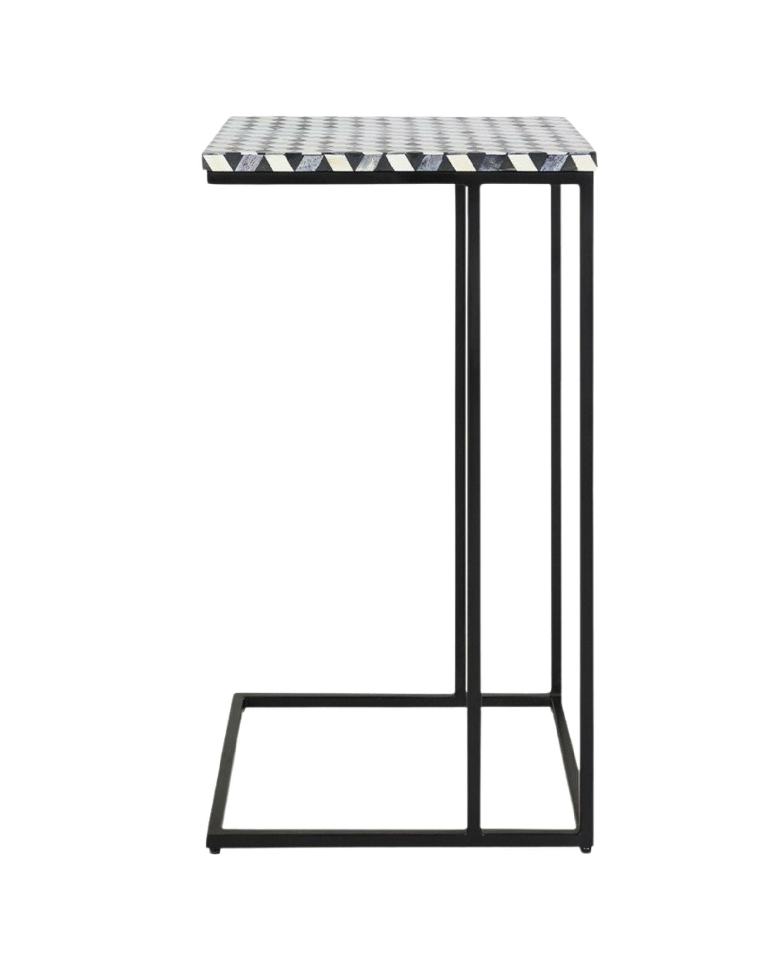 Nirvana C-Shape Side Table - Black & White Bone Inlay - Tabeer Homes.