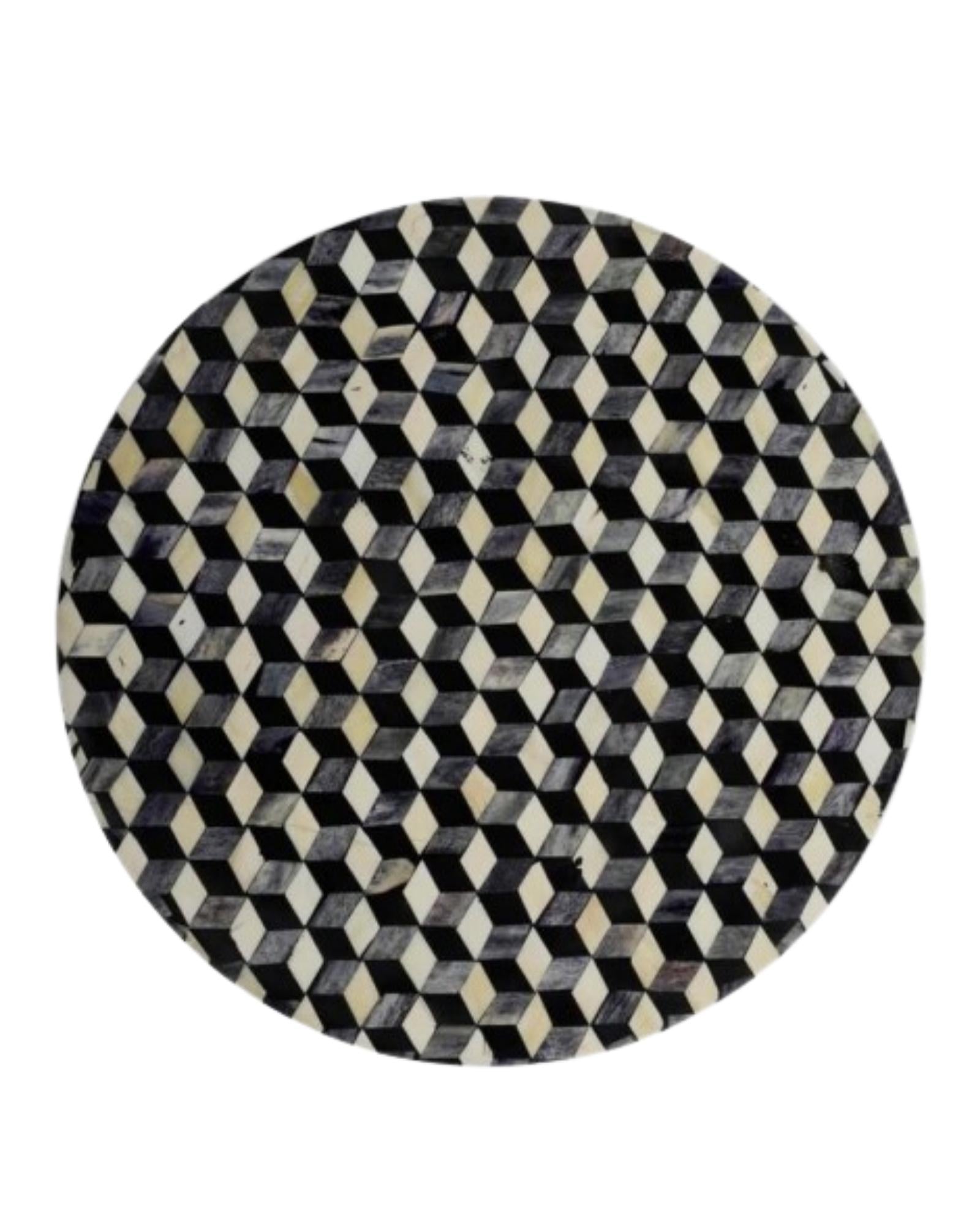 Nirvana Round Side Table - Black & White Bone Inlay - Tabeer Homes