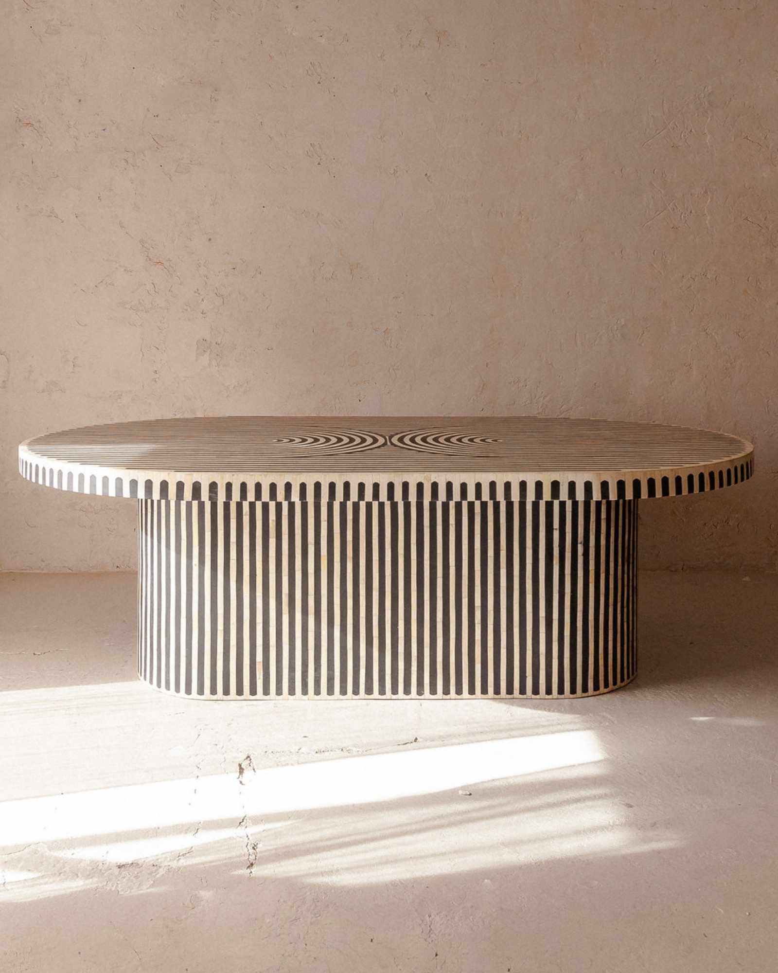 Nova Dining Table in Black and White Bone Inlay by Tabeer Homes