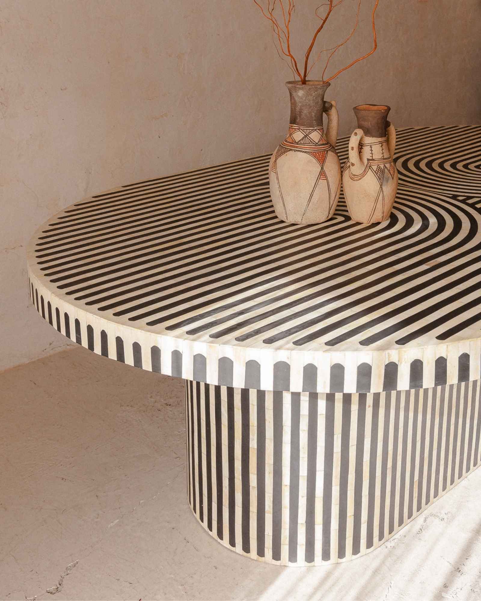 Nova Dining Table in Black and White Bone Inlay by Tabeer Homes