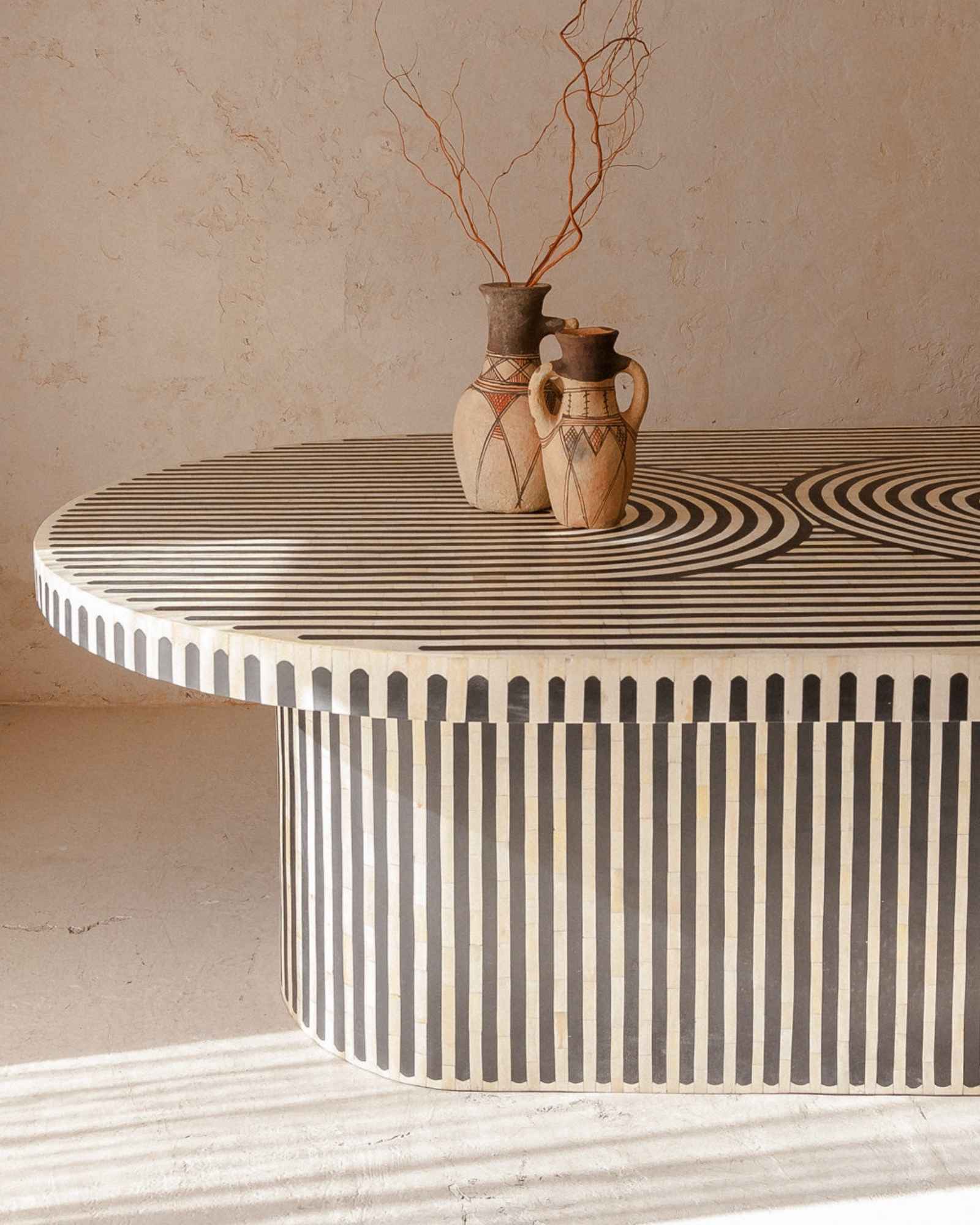 Nova Dining Table in Black and White Bone Inlay by Tabeer Homes