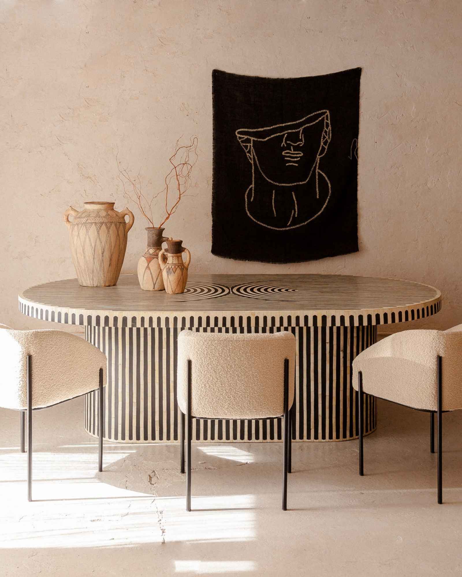 Nova Dining Table in Black and White Bone Inlay by Tabeer Homes