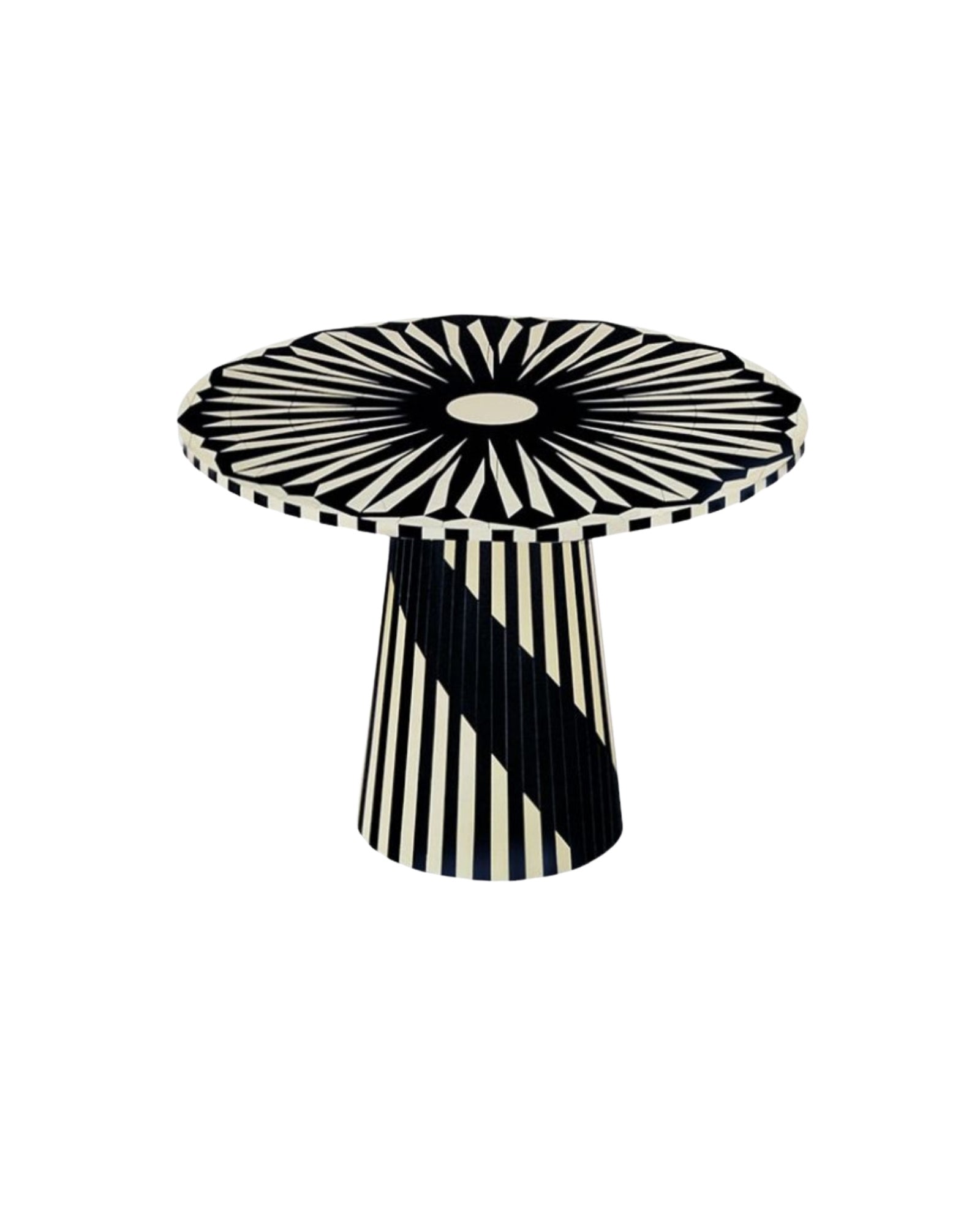 Nova Dining Table, black and white bone inlay design, handcrafted starburst pattern by Tabeer Homes.