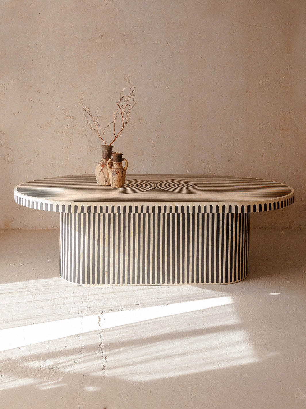 Nova Dining Table in Black and White Bone Inlay by Tabeer Homes